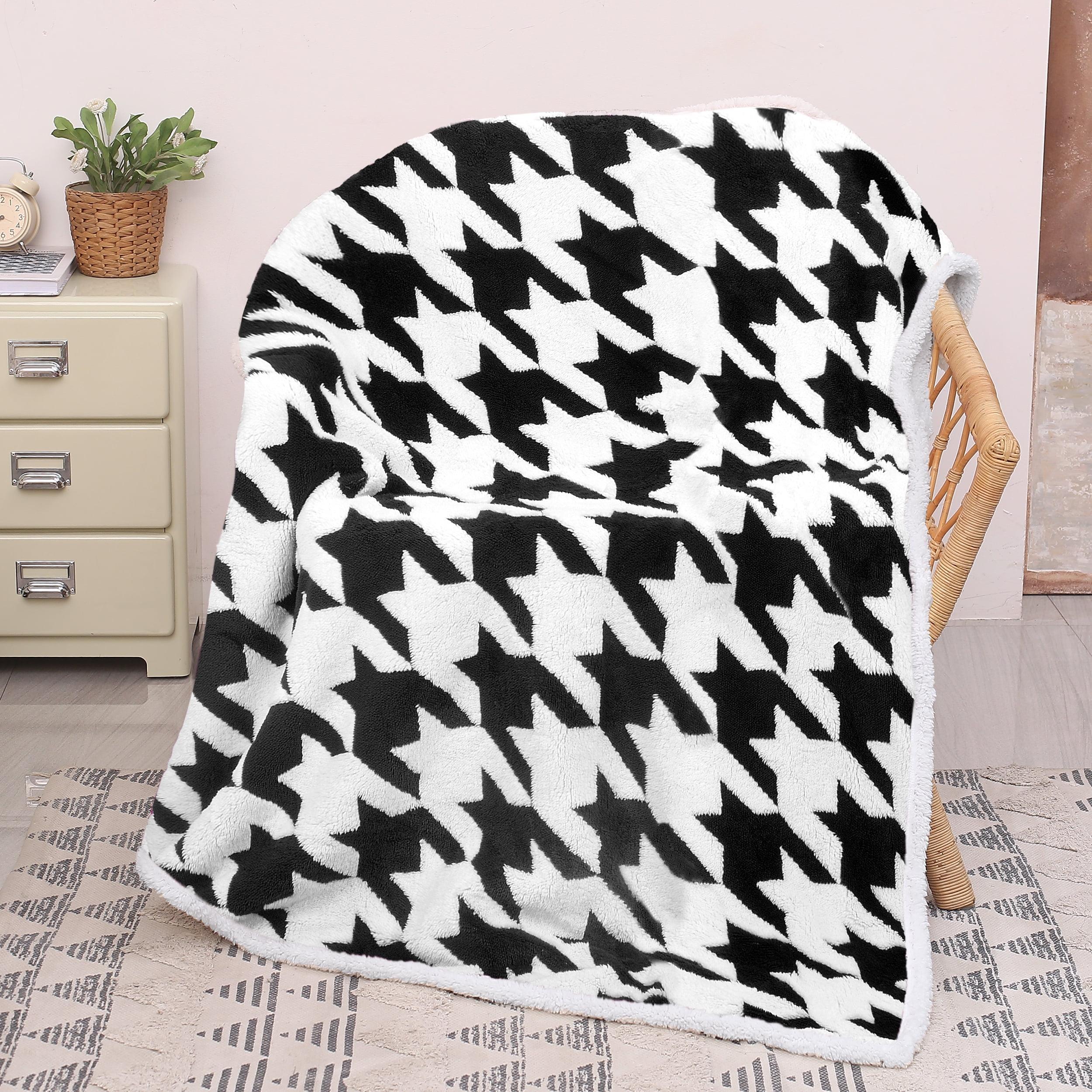 Catalonia Black and White Sherpa Fleece Reversible Throw Blanket