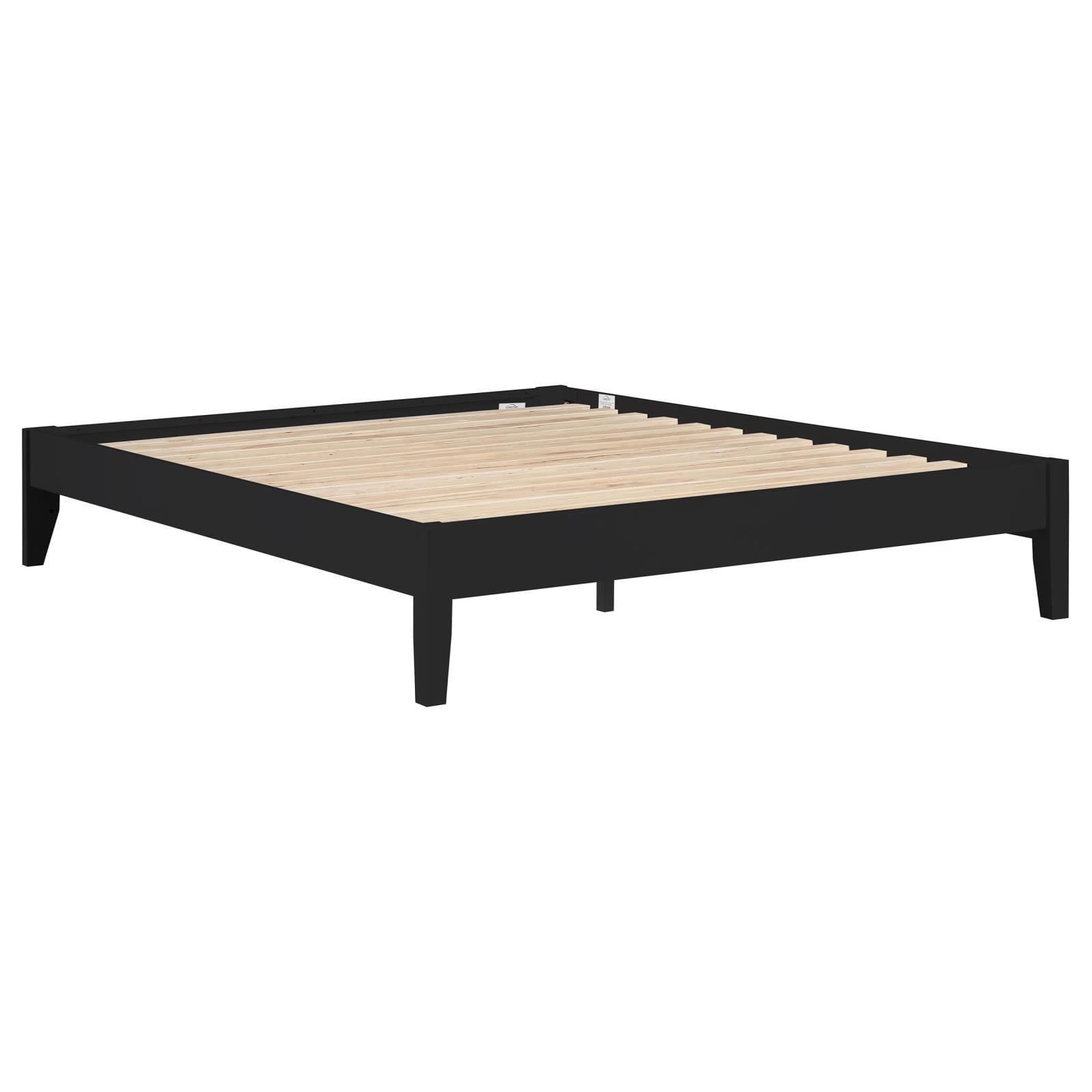 Contemporary Pine Wood Upholstered King Platform Bed in Black