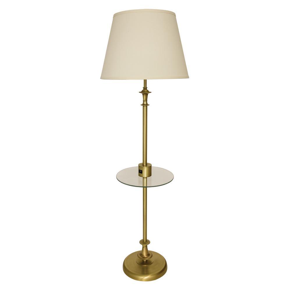 House of Troy Randolph Floor Lamp with Table and USB Port in Antique Brass