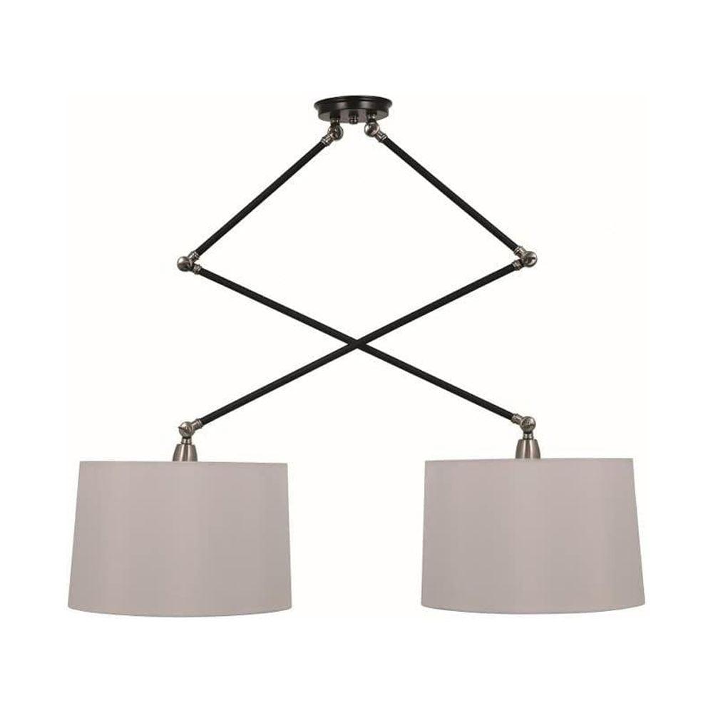 Uptown 2-Light Black and Satin Nickel Pendant with Off White Linen Shade