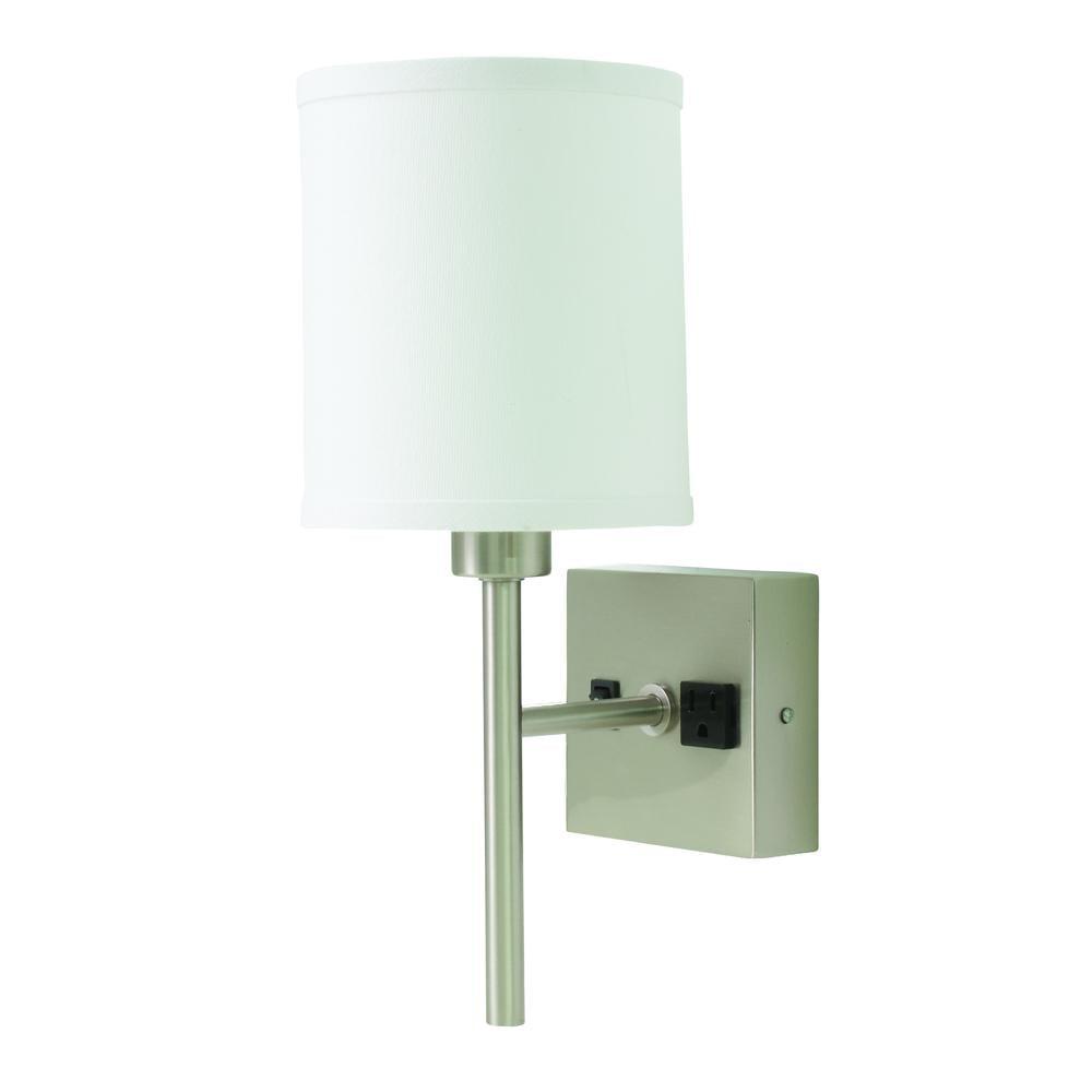 Satin Nickel Sconce with Off-White Linen Shade