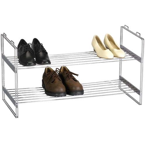 Chrome Stackable Two-Tier Shoe Rack with Flat Shelves