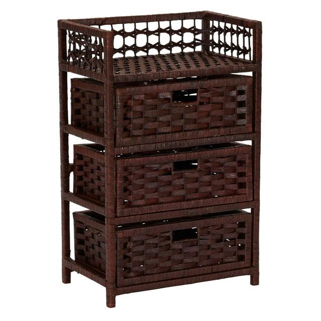 Woven 3 Drawer Chest with Cutout Handles, Paper Rope Stained