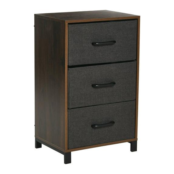 Household Essentials 3 Drawer Dresser, Narrow Storage Chest, Multi-Color Drawers, Wire Backing and Metal Feet, Wood Handles, Mid Century Walnut Laminate