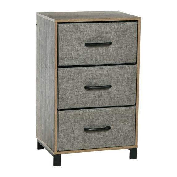 Household Essentials Dresser Nightstand Chest of Drawers Ashwood Rustic Wood Grain with 3 Grey Strorage Drawers