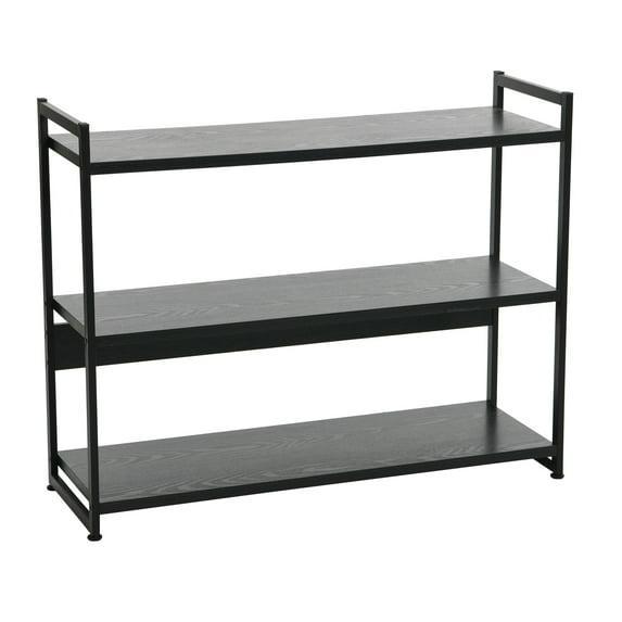 Household Essentials 32.5" Jamestown Wide 3 Shelf Bookshelf Black Oak: Sturdy Iron Frame, Adult Assembly Required