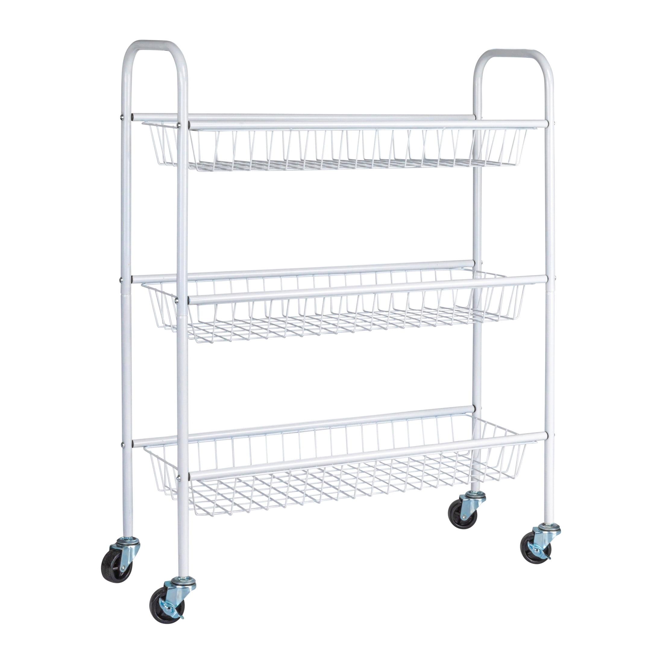 Chase White Steel Slim Utility Laundry Cart with Locking Casters