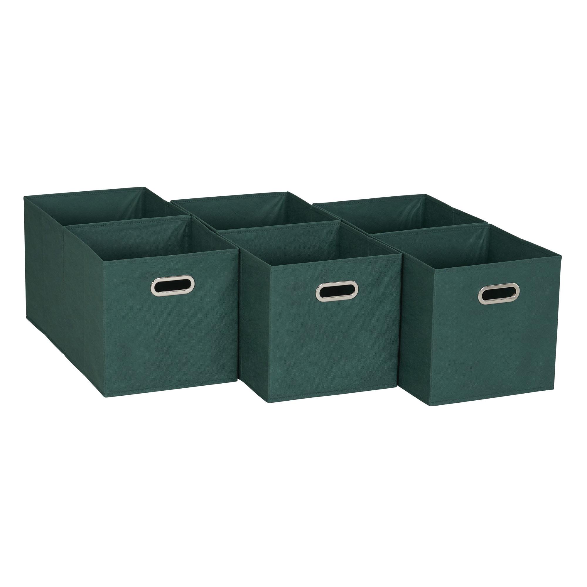 Household Essentials 11" Set of 6 Storage Bins Forest Green: 11 Inch Cube Storage, Polypropylene, Handles, Folds Flat