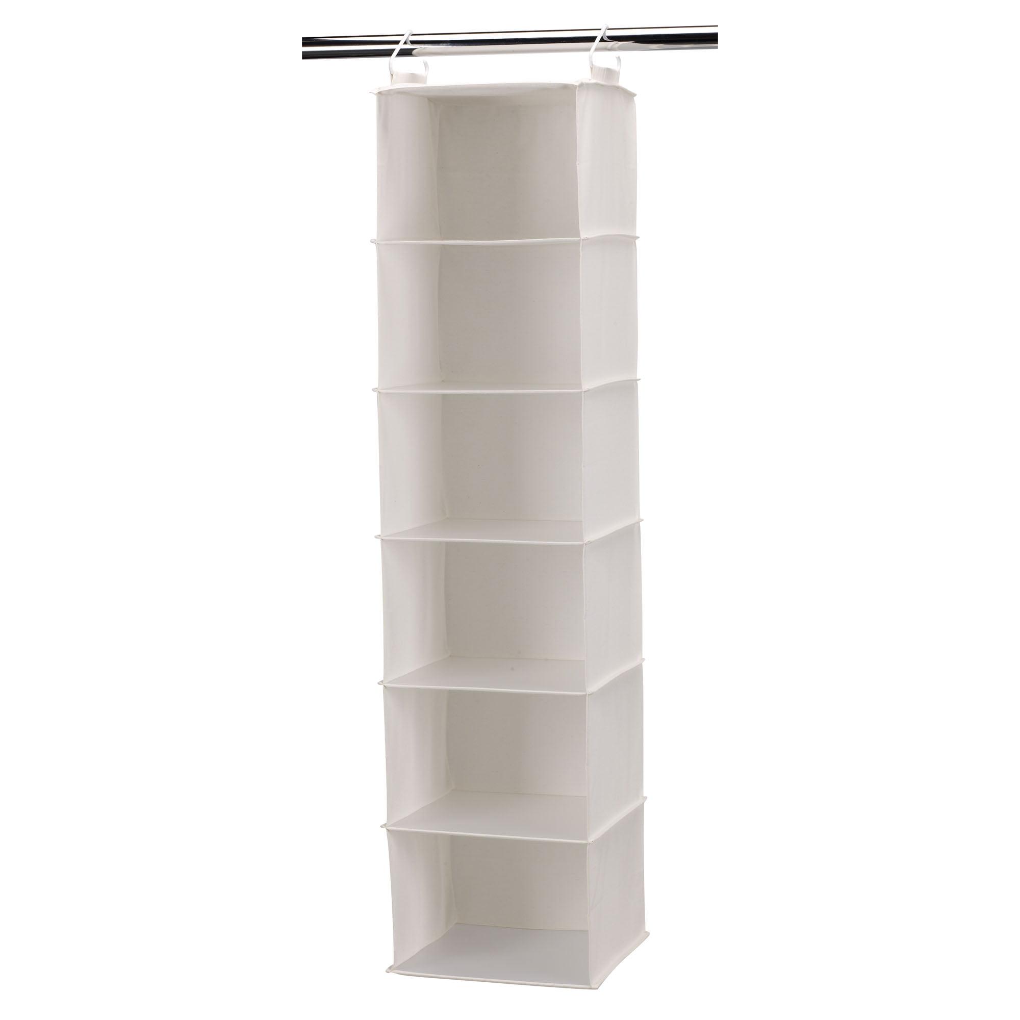 Compact Beige Cotton-Blend 6-Shelf Hanging Closet Organizer with Drawer