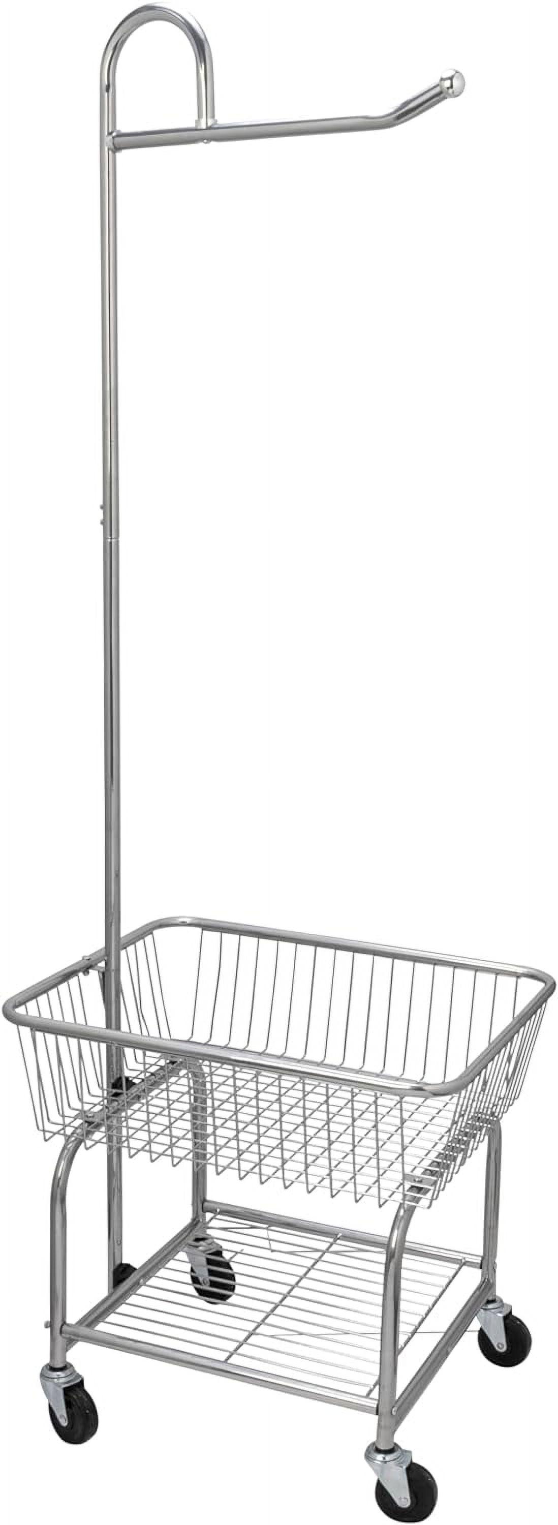 Alieon Standard Commerical Laundry Bulter Rolling Laundry Cart with Hanging Bar, Silver