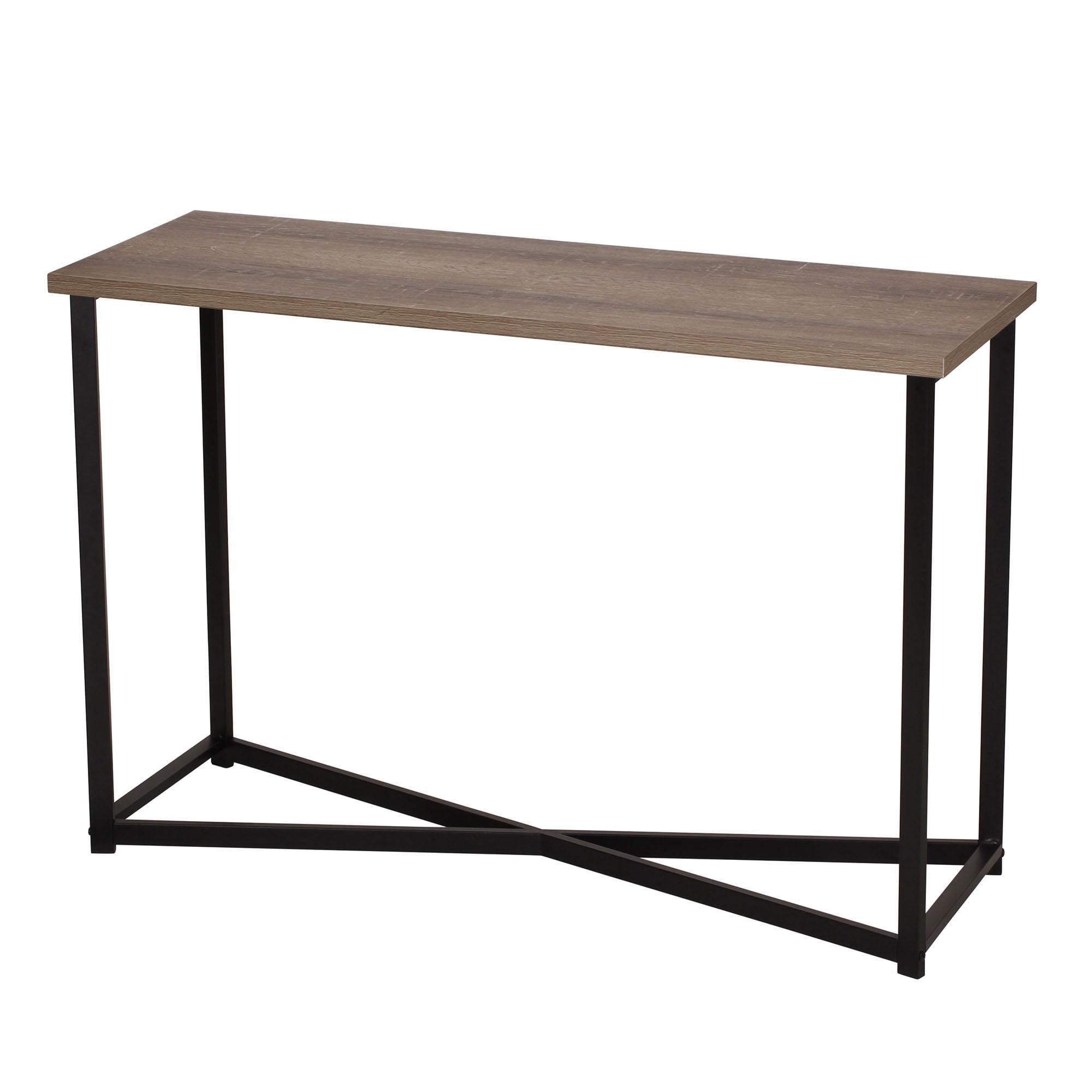 Ashwood and Metal 44" Narrow Console Table with Glass Accent