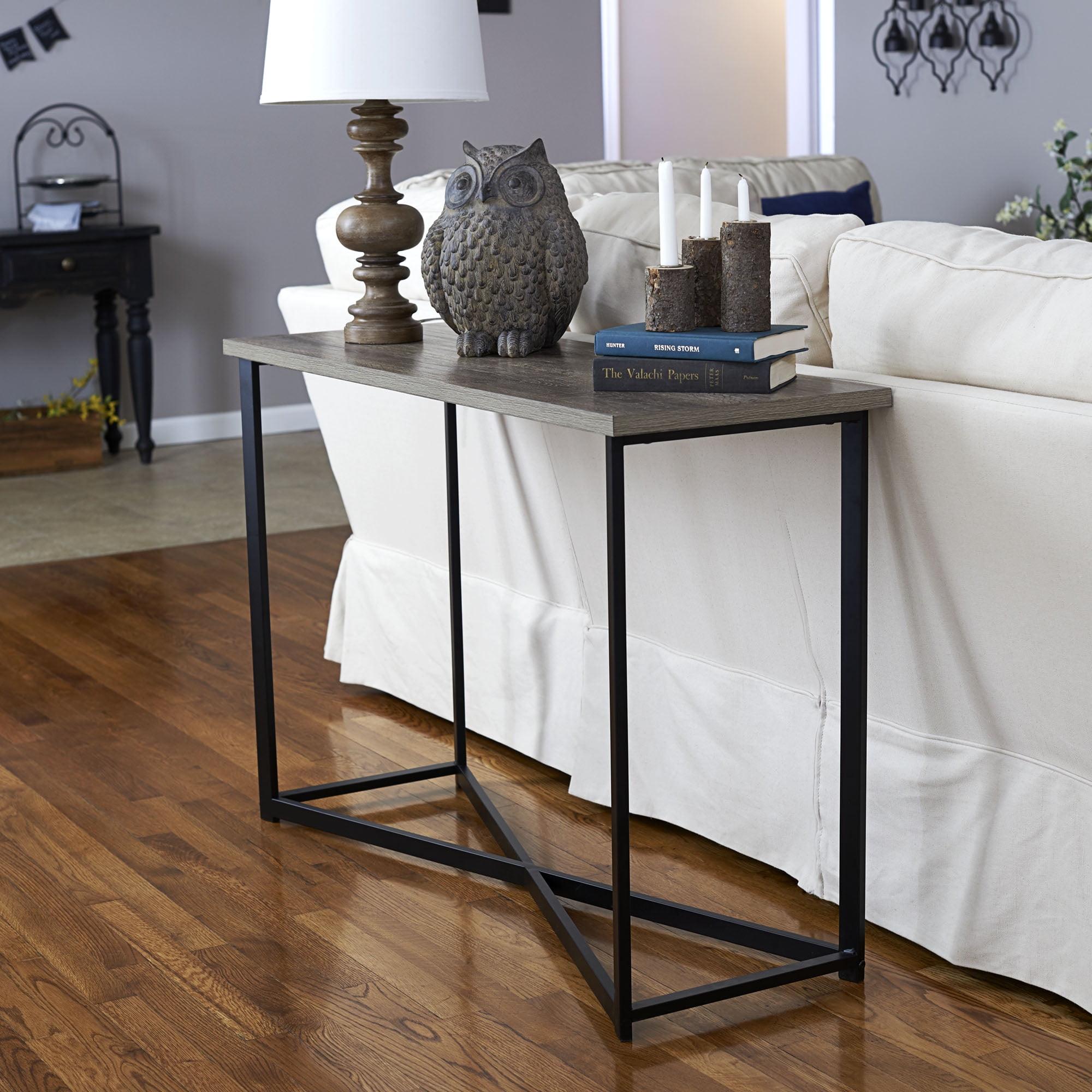 Ashwood and Metal 44" Narrow Console Table with Glass Accent