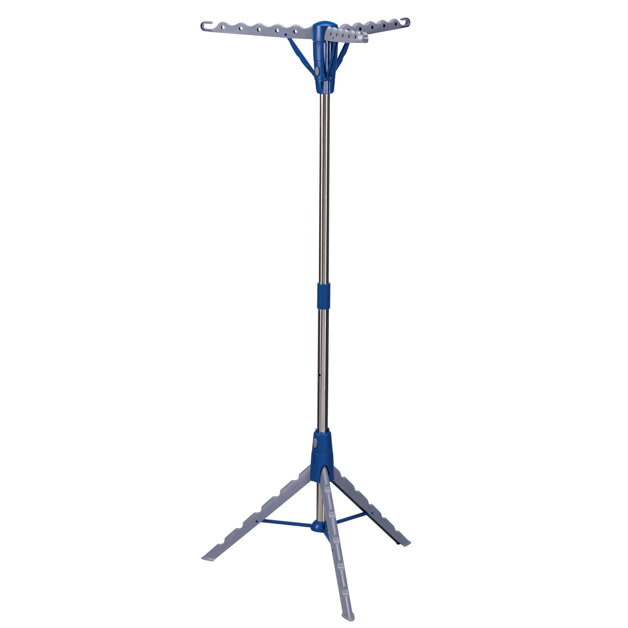 Silver and Blue Collapsible Tripod Clothes Drying Rack