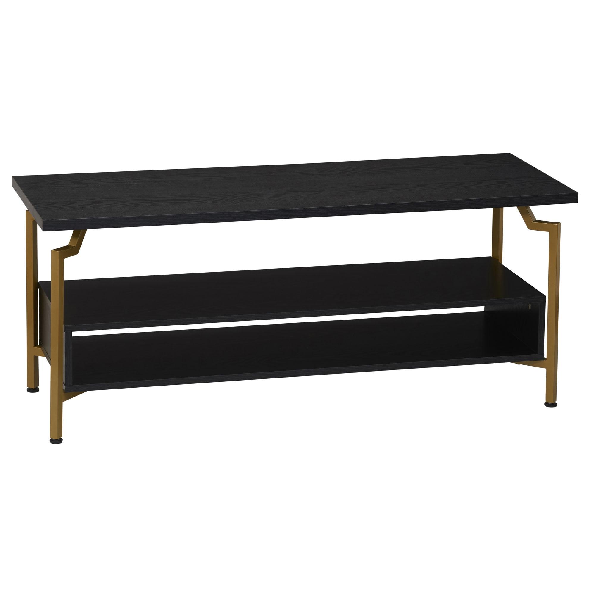 Black Oak and Gold Multi-Tier TV Stand with Storage