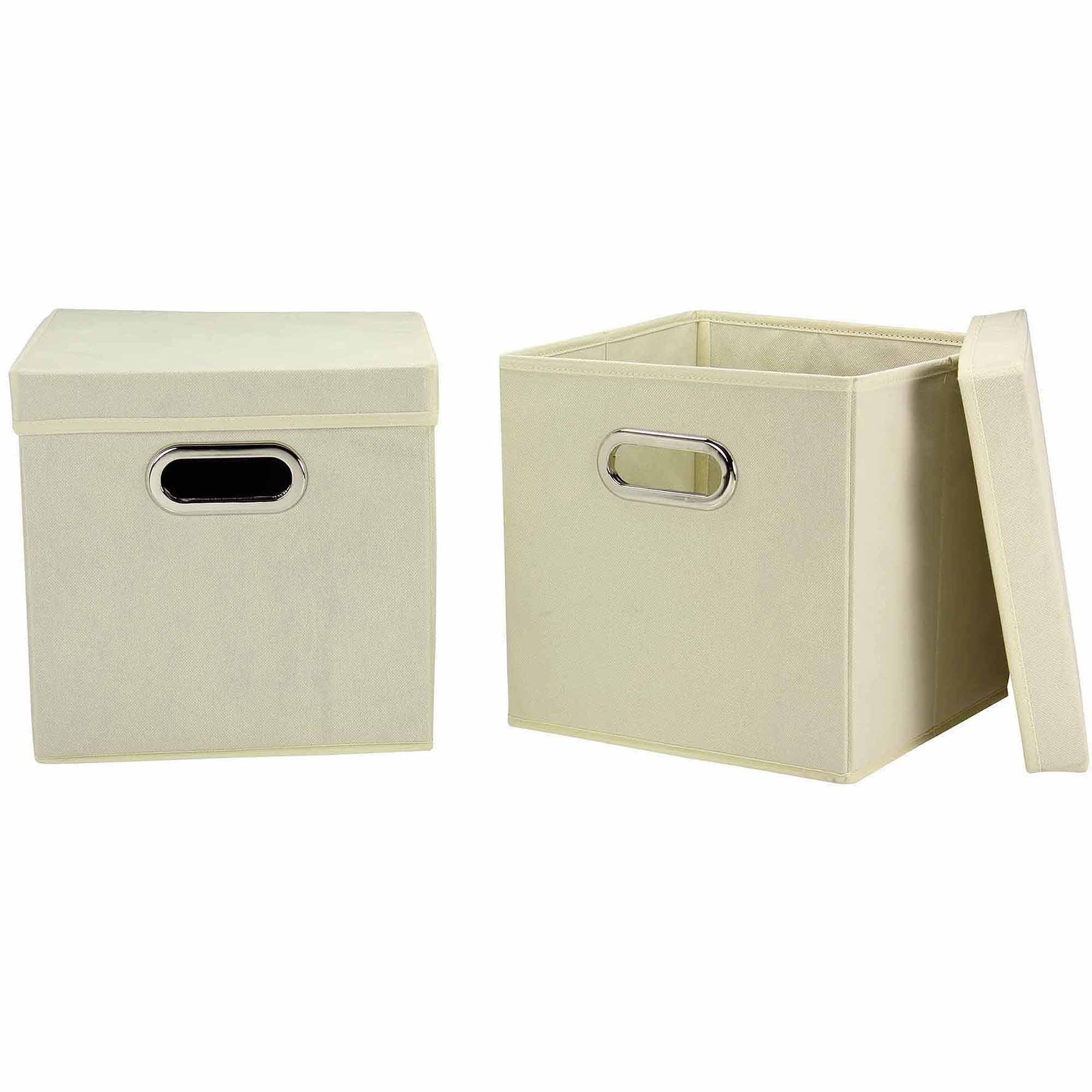 Natural Fabric Collapsible Lidded Storage Cube 2-Pack