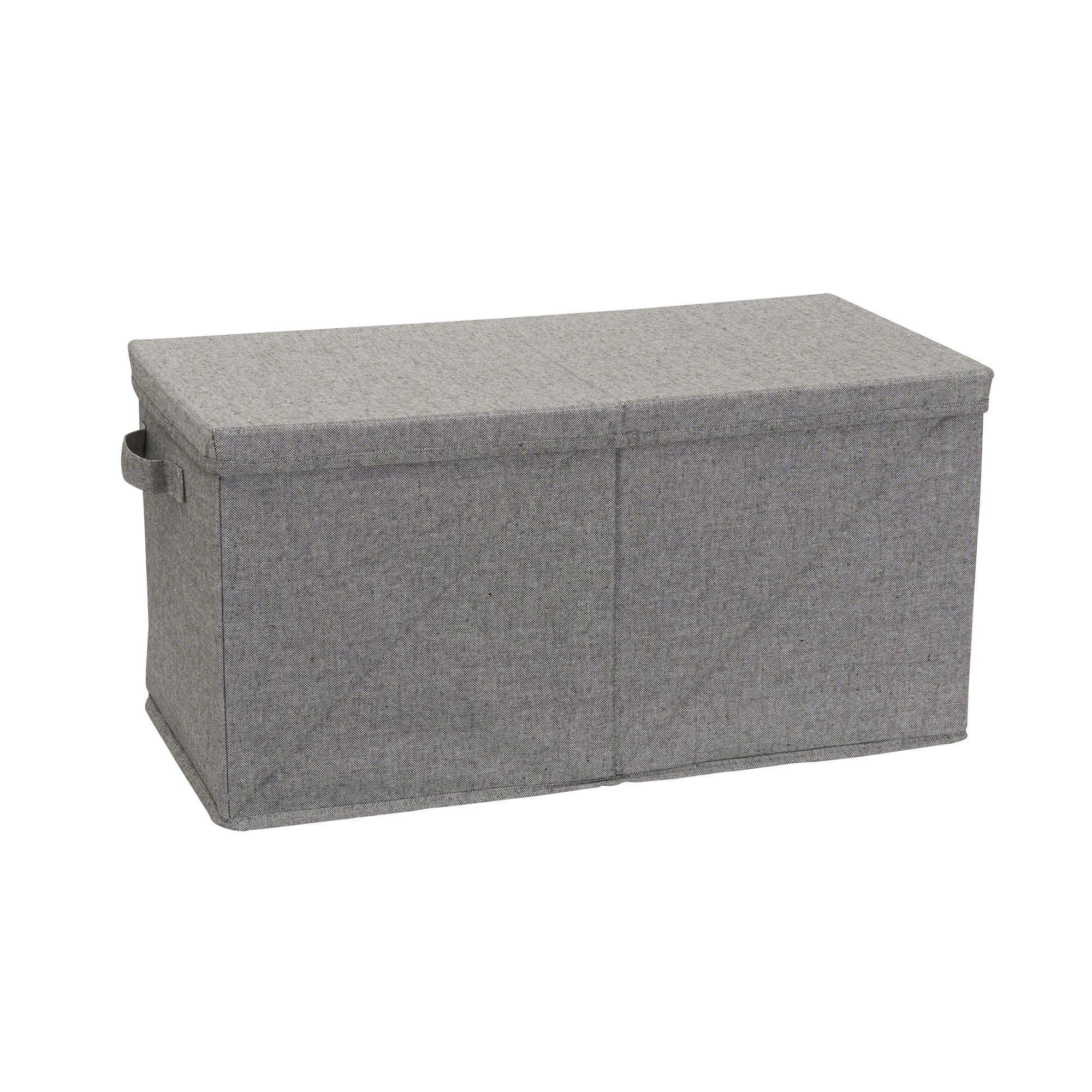 Jumbo Fabric Storage Bin, Double Twist Box, Foldable Frame and Lid, Space-Saving, Double Handles, Center Divider, Grey