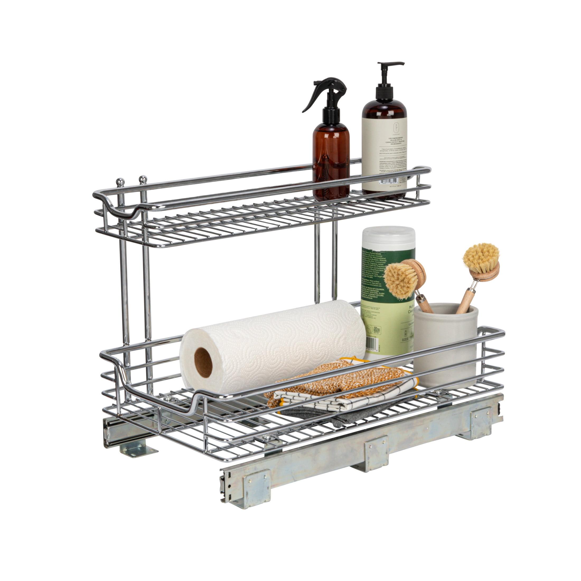 Glidez Multipurpose Chrome-Plated Steel Pull-Out/Slide-Out Storage Organizer for Under Sink or Under Cabinet Use - 2-Tier Design - Chrome