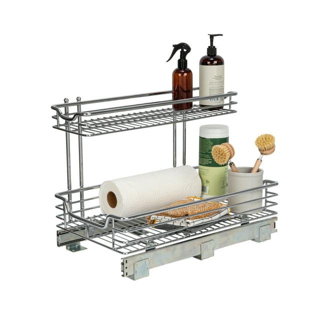 Glidez Multipurpose Chrome-Plated Steel Pull-Out/Slide-Out Storage Organizer for Under Sink or Under Cabinet Use - 2-Tier Design - Chrome