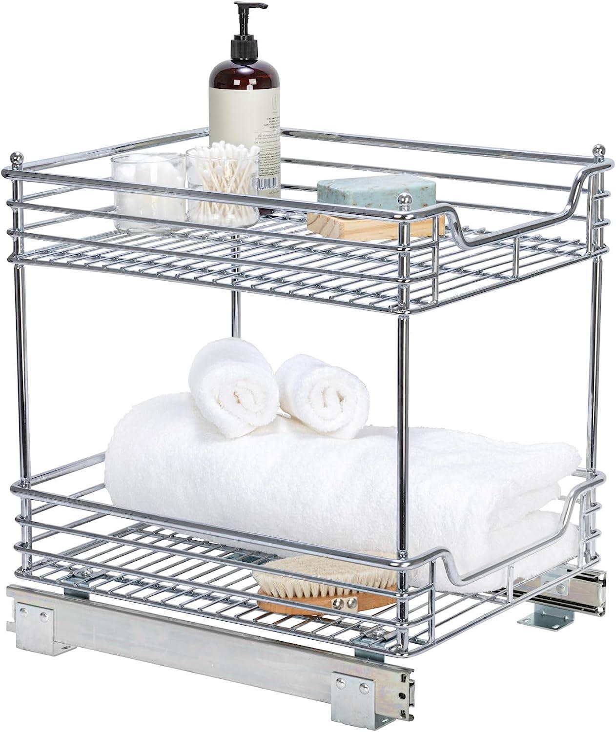 Glidez Heavy-Duty 14.5" Two-Tier Deep Sliding Cabinet Organizer, Chrome