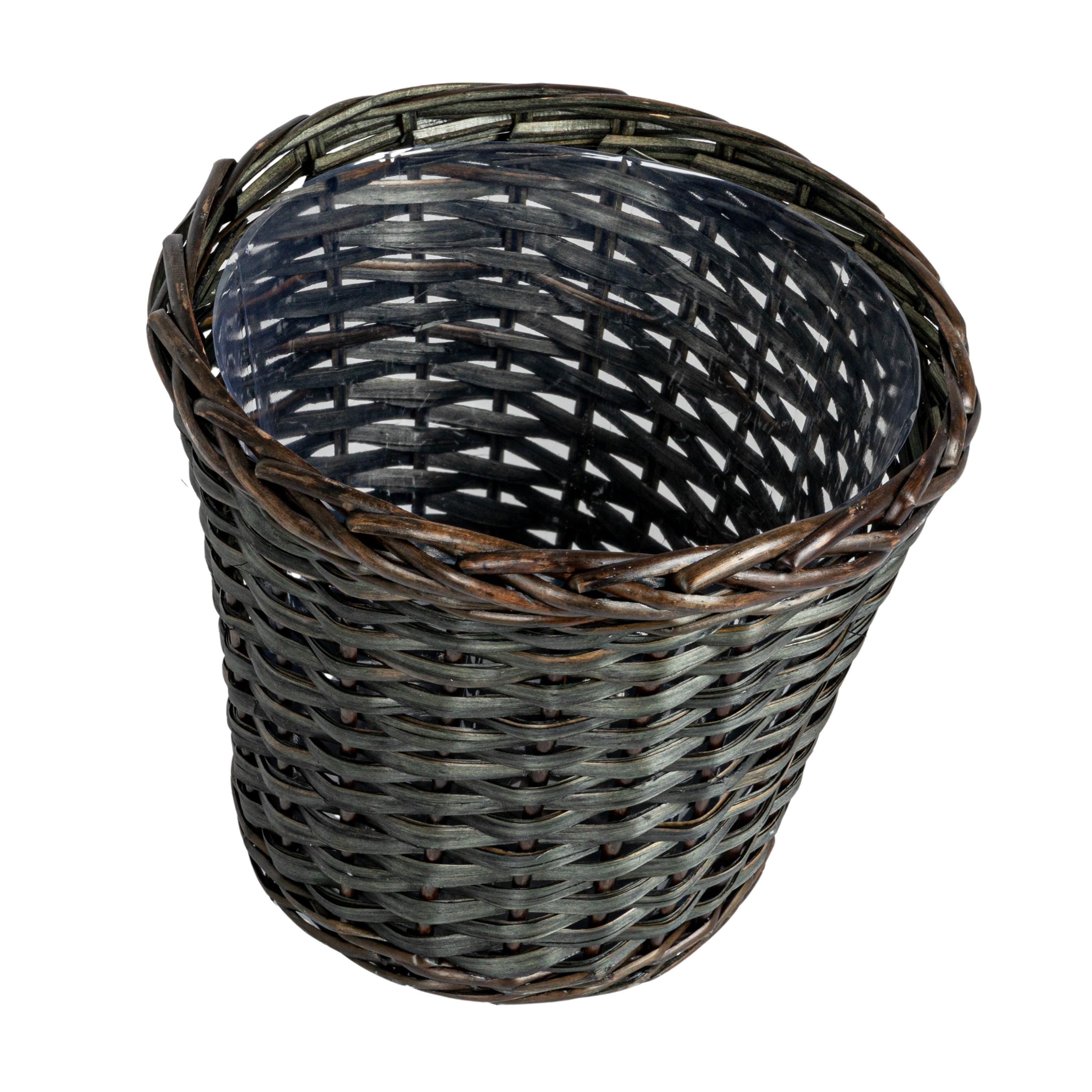 Household Essentials Handwoven Willow Waste Basket with Plastic Liner, Brown