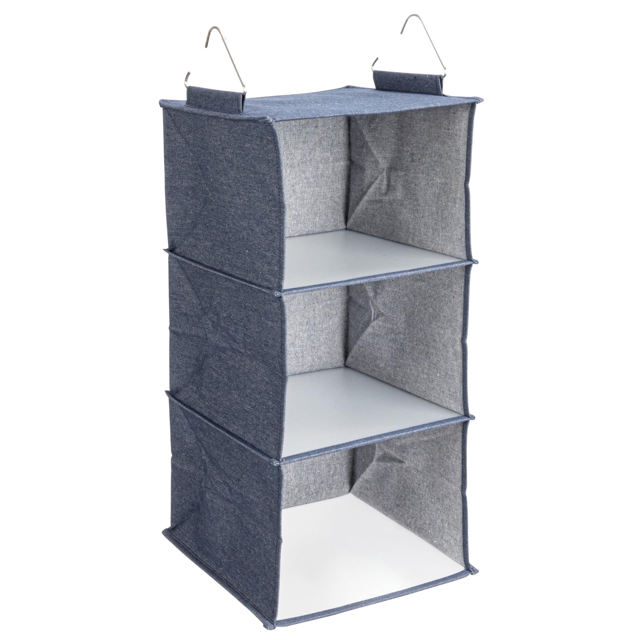 Household Essentials Hanging Cotton Blend Closet Organizer with 3 Storage Shelves, Denim