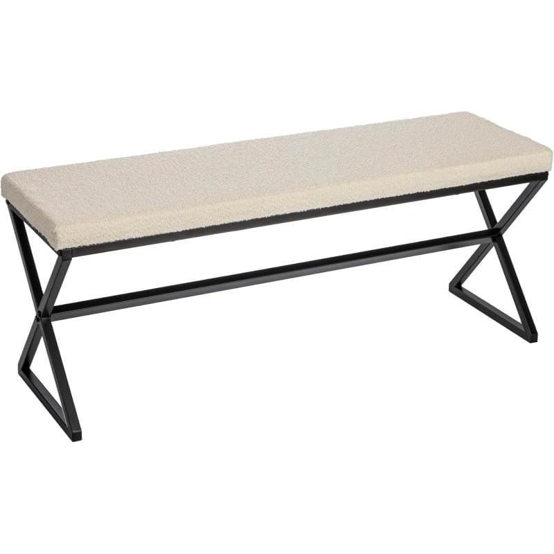 Harper Metal Bench with Boucle Upholstered Cushion, Cream and Black