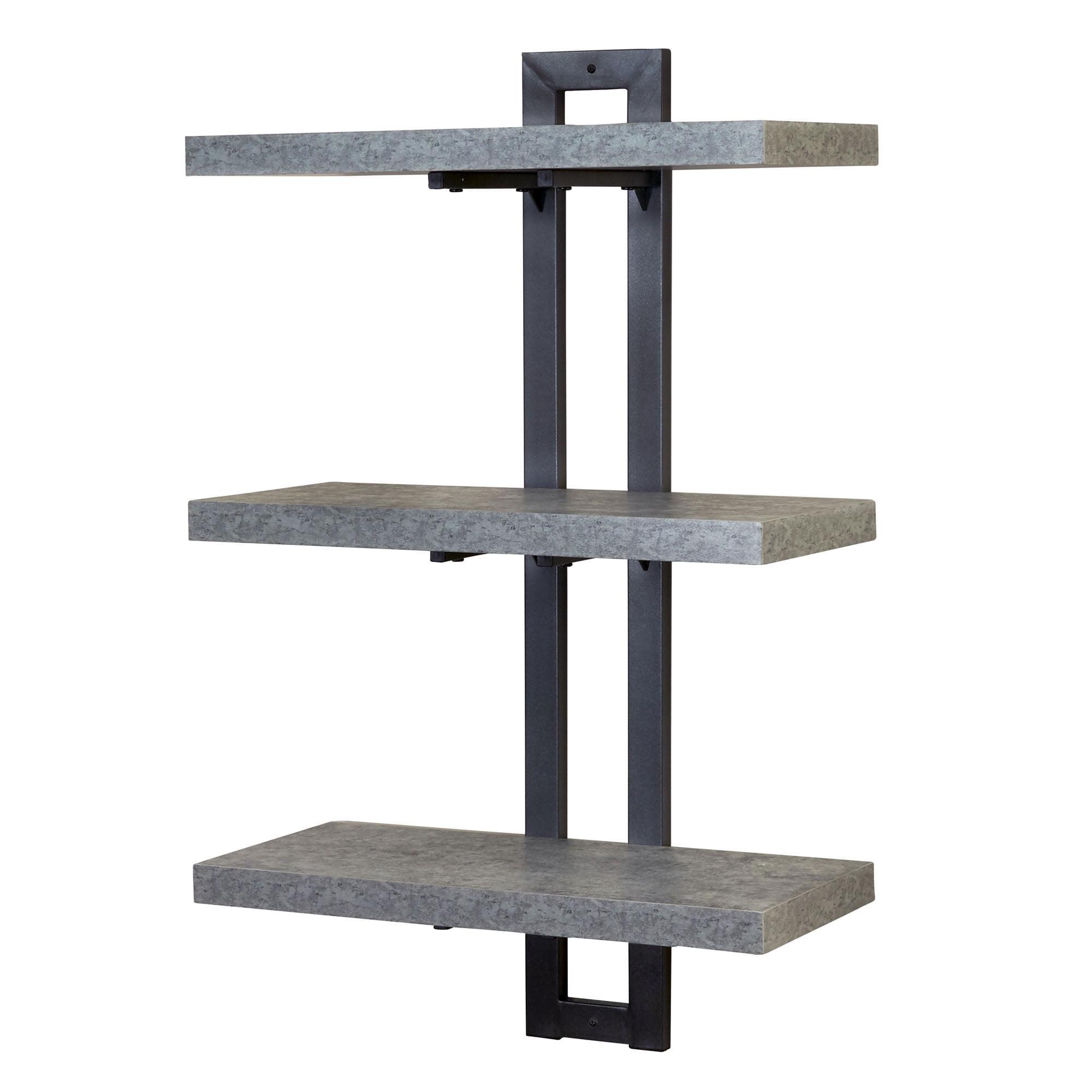 Gray Laminate and Iron 3-Tier Floating Wall Shelf