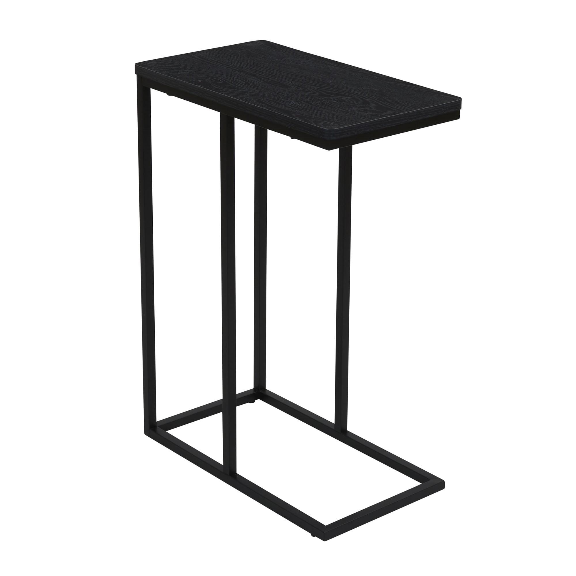 Black Oak and Metal C-Shaped Rectangular Side Table