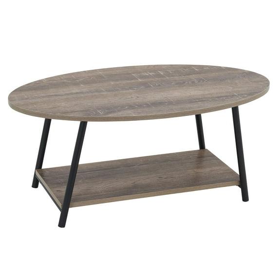Household Essentials Jamestown Oval Coffee Table Ashwood: Modern Mid-Century Design, Iron Frame, Particle Board Surface, Lower Storage Shelf