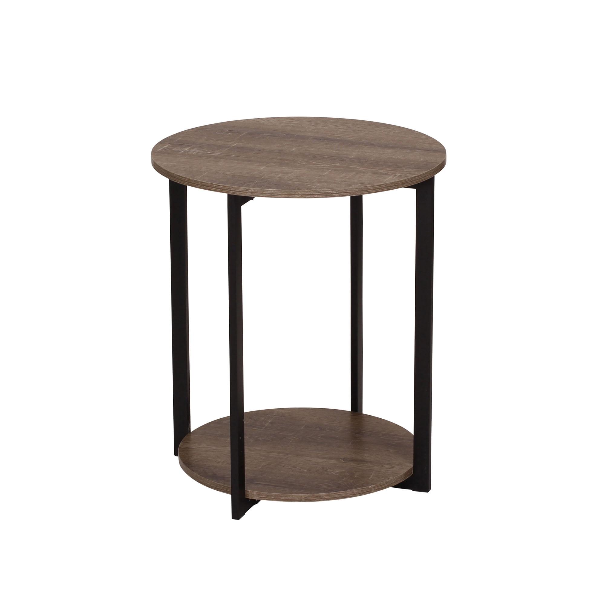 Ashwood Round 20" End Table with Black Metal Frame and Storage Shelf