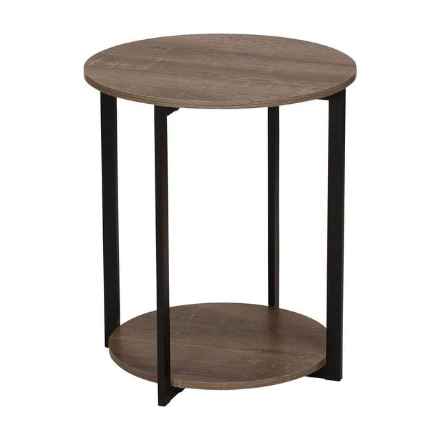 Household Essentials Jamestown Round End Table Ashwood: Modern Minimalist, Iron Frame, Particle Board