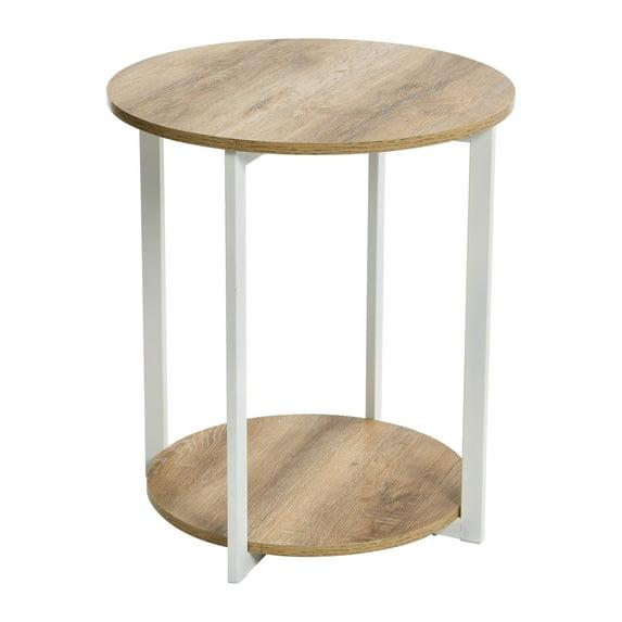 Household Essentials Jamestown Round End Table Brown/White: Modern Minimalist, Iron Frame, Particle Board Top