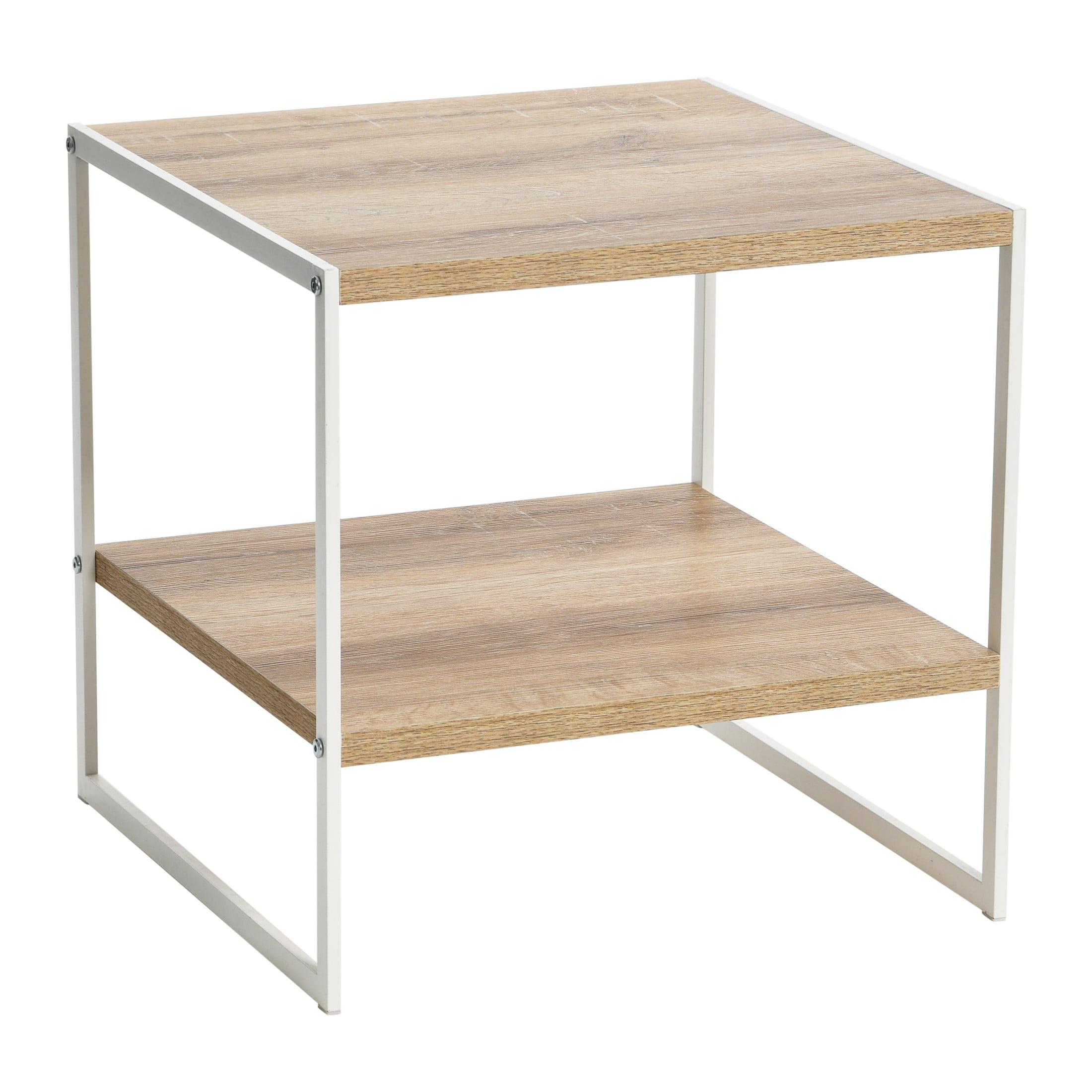 Coastal Oak and White Metal Square Side Table with Shelf