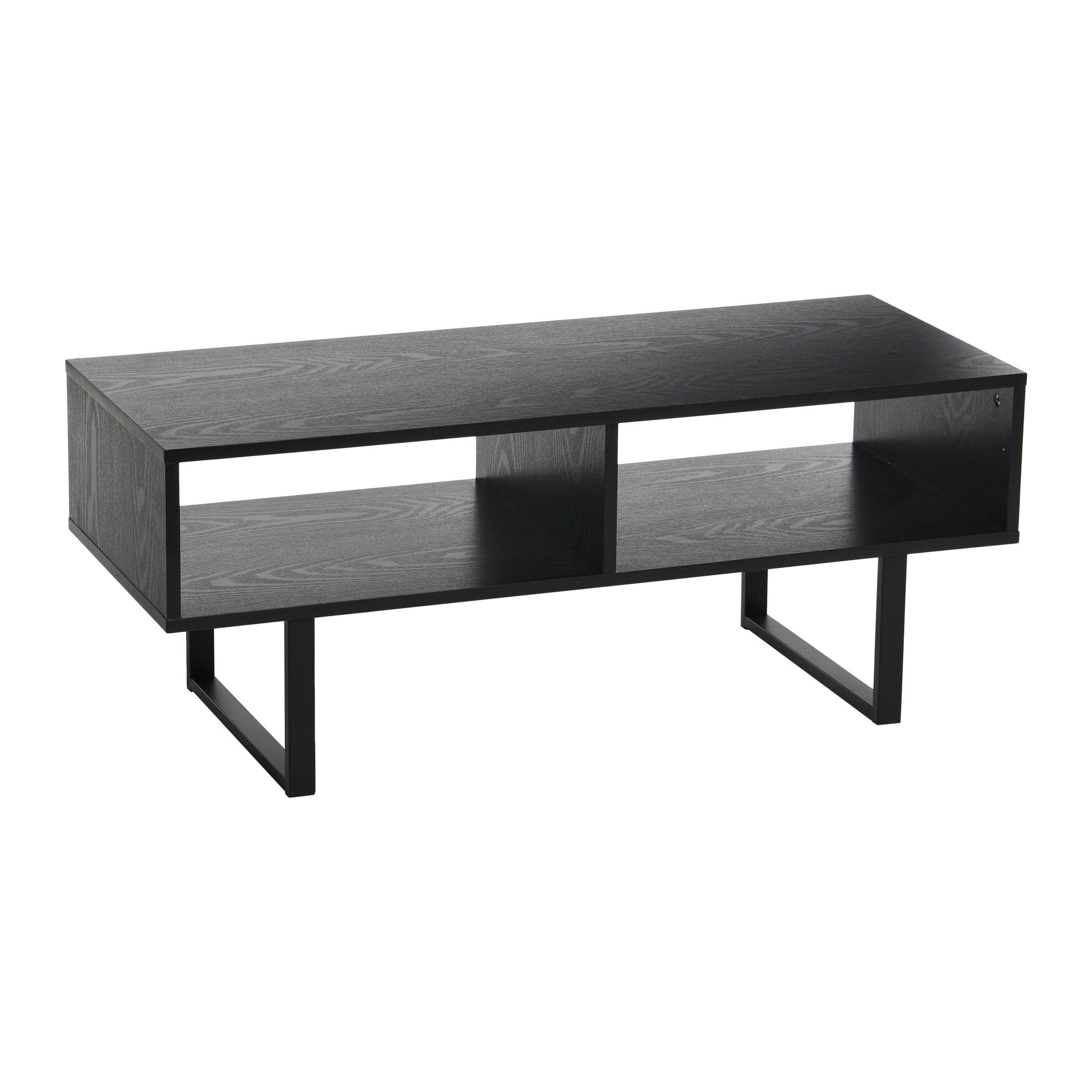 Household Essentials Jamestown TV Stand Coffee Table with Rectangular Storage Compartments Black Oak Wood Grain and Black Metal