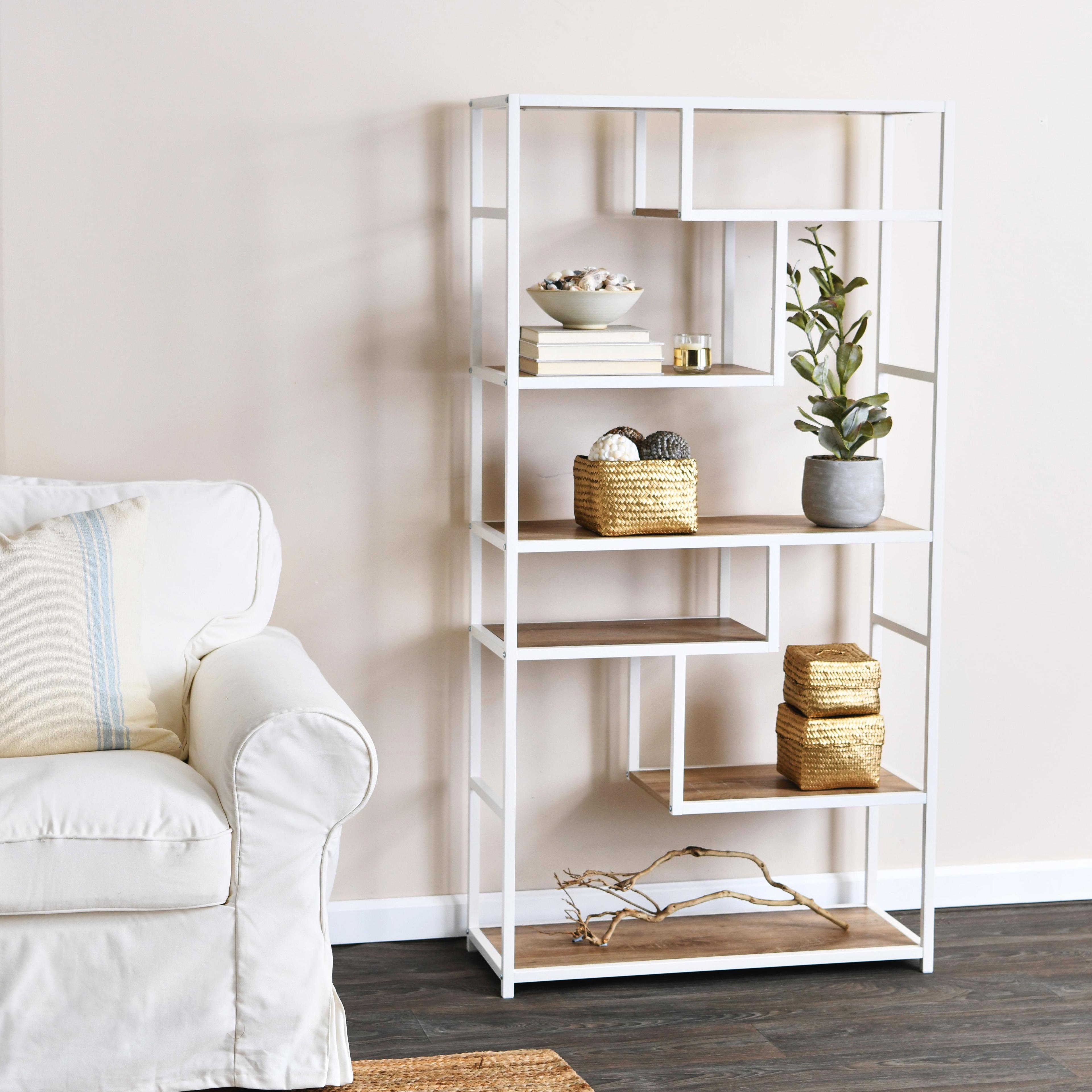 Jamestown Coastal Oak 65" Tall 6-Tier Etagere Bookshelf