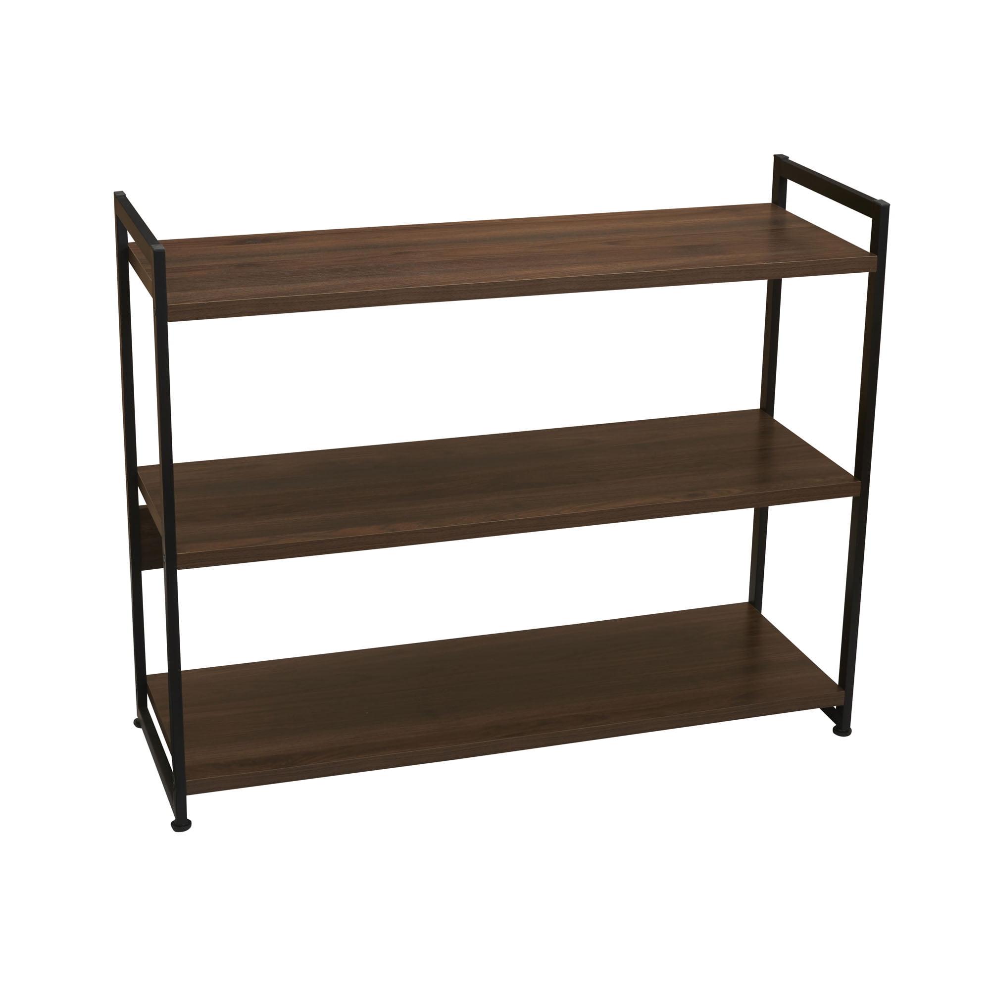 Household Essentials 32.5" Jamestown Wide 3 Shelf Bookshelf Walnut: Faux Wood, Iron Frame, Low Profile