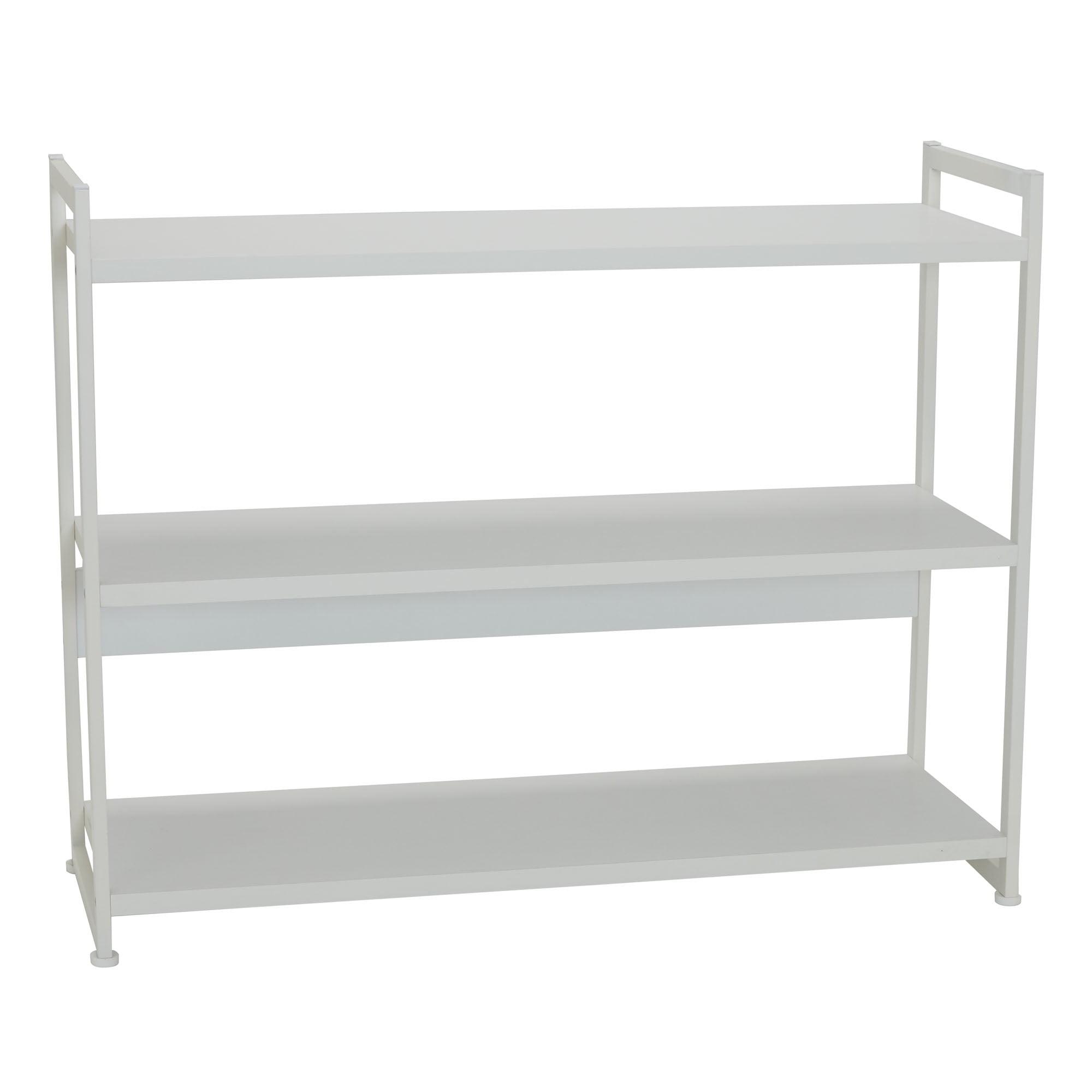Household Essentials Jamestown Wide 3 Shelf Open Storage Bookshelf Scandinavian White and White Metal