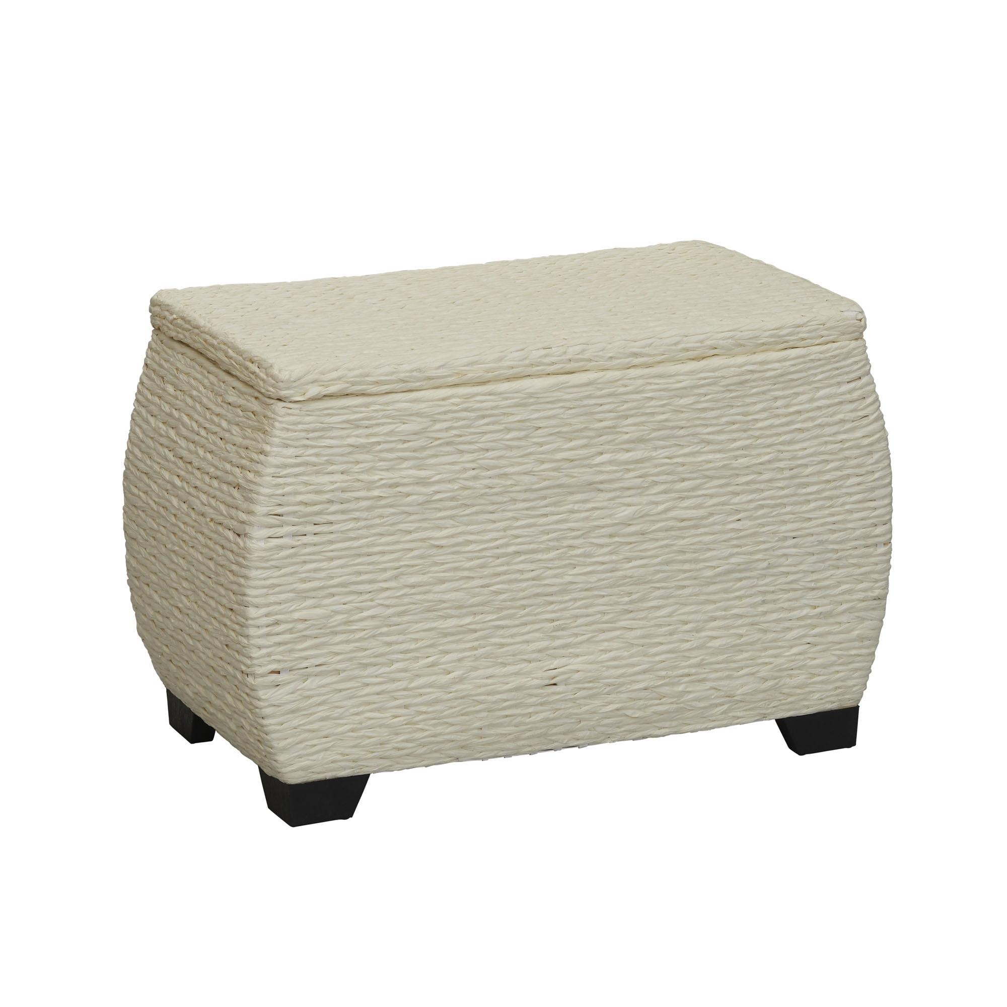 Ample Cream Woven Storage Chest with Wooden Feet