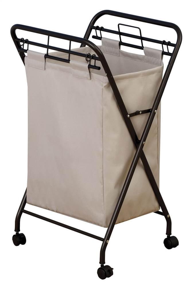 Bronze Collapsible Rolling Laundry Hamper with Canvas Bag