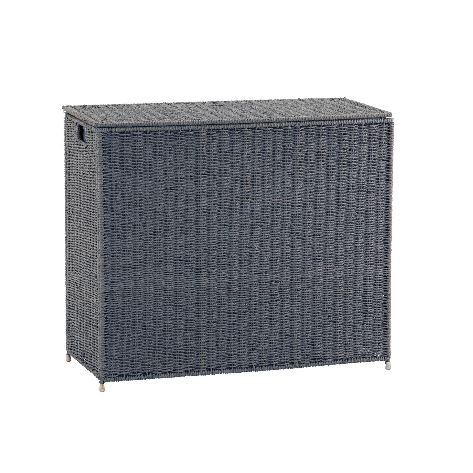 Gray Wicker 3-Compartment Laundry Sorter with Lid