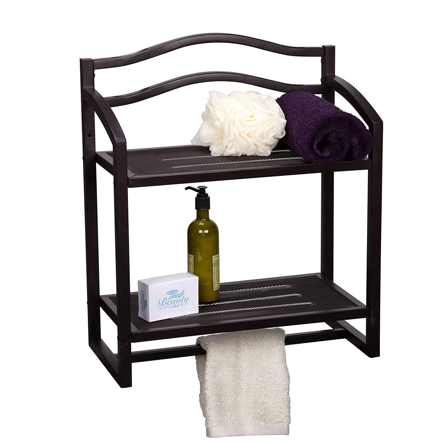 Elegant Espresso Brown Metal & Wood 2-Tier Wall Accent Shelf