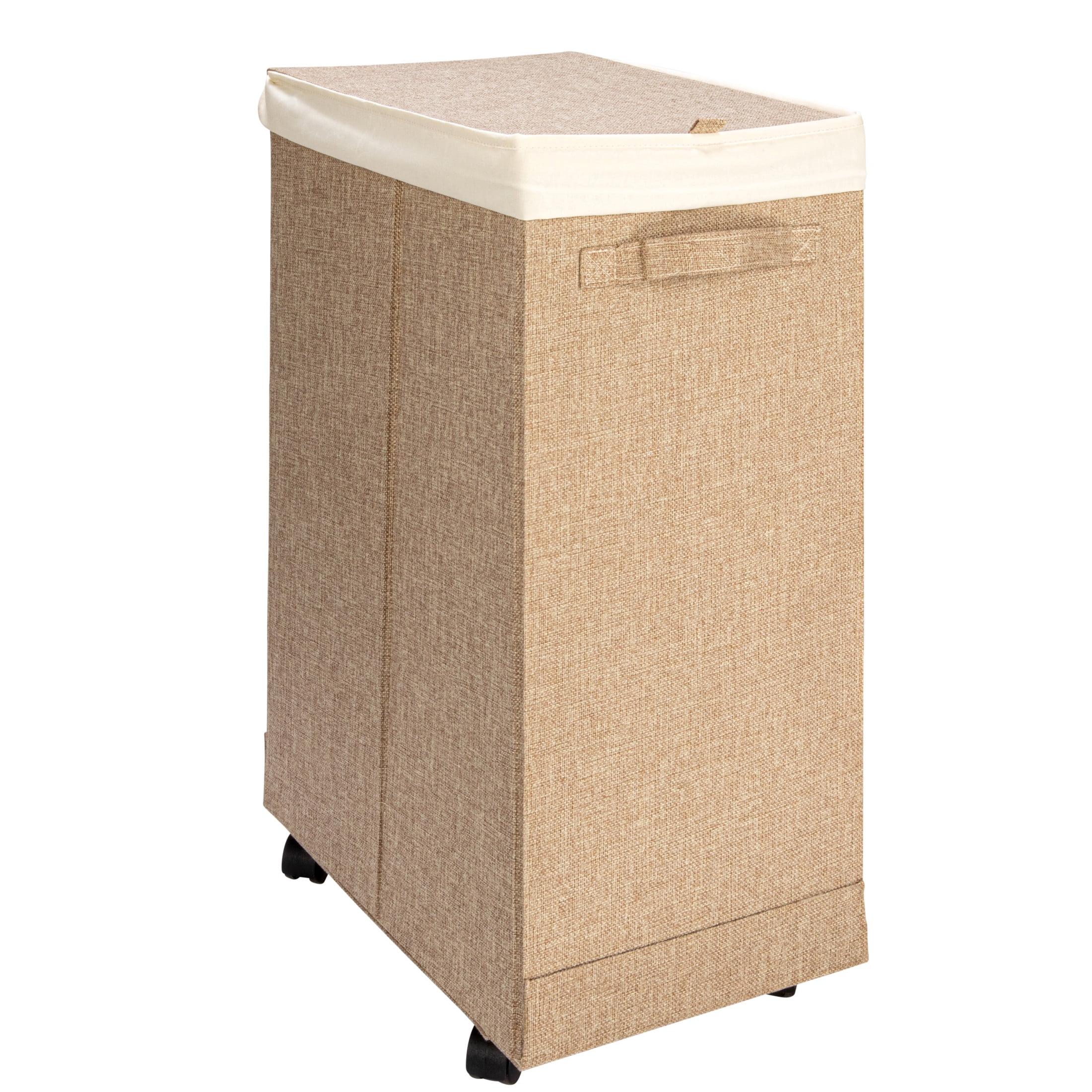 Household Essentials Narrow Collapsible Laundry Hamper with Liner and Lid, Latte