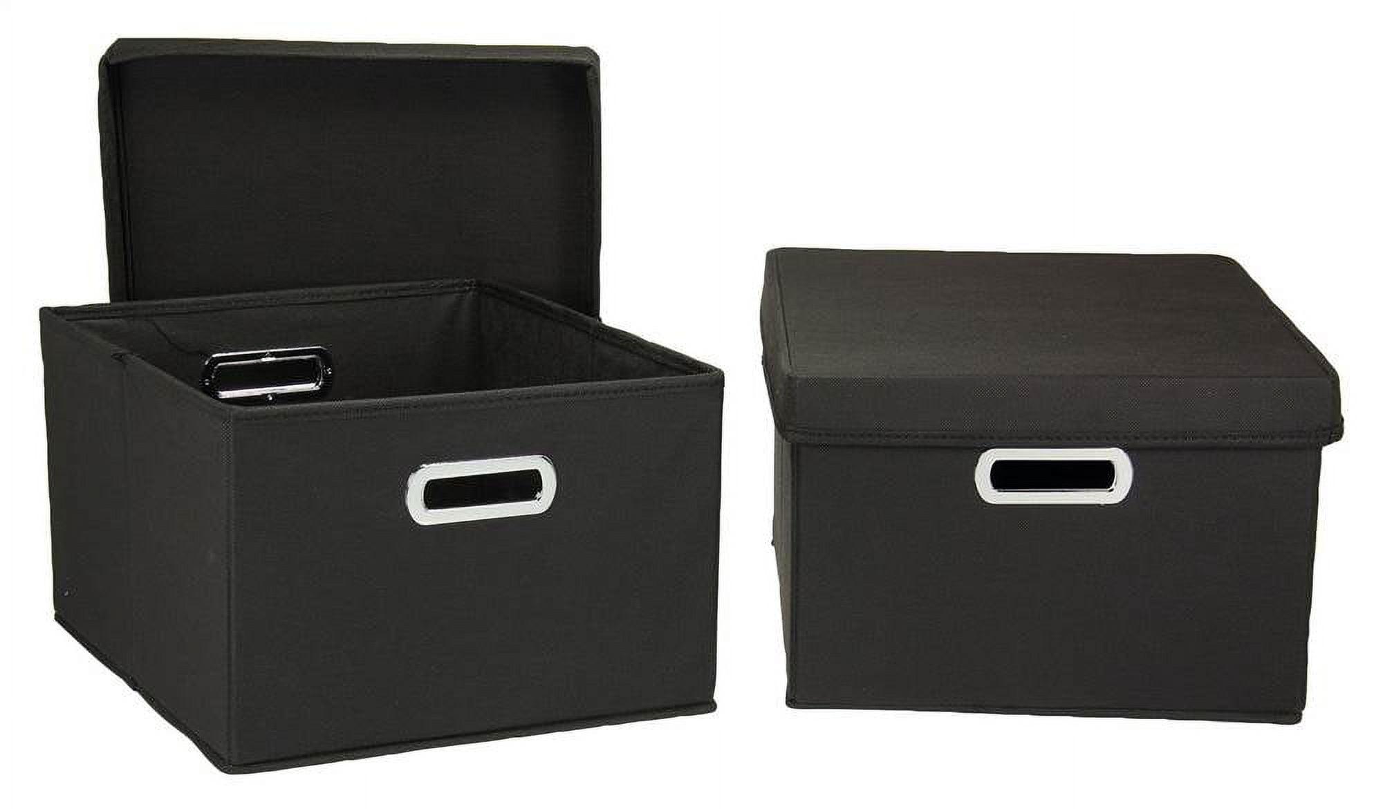 Chic Black Fabric Nested Storage Boxes with Lids, 2-Piece Set