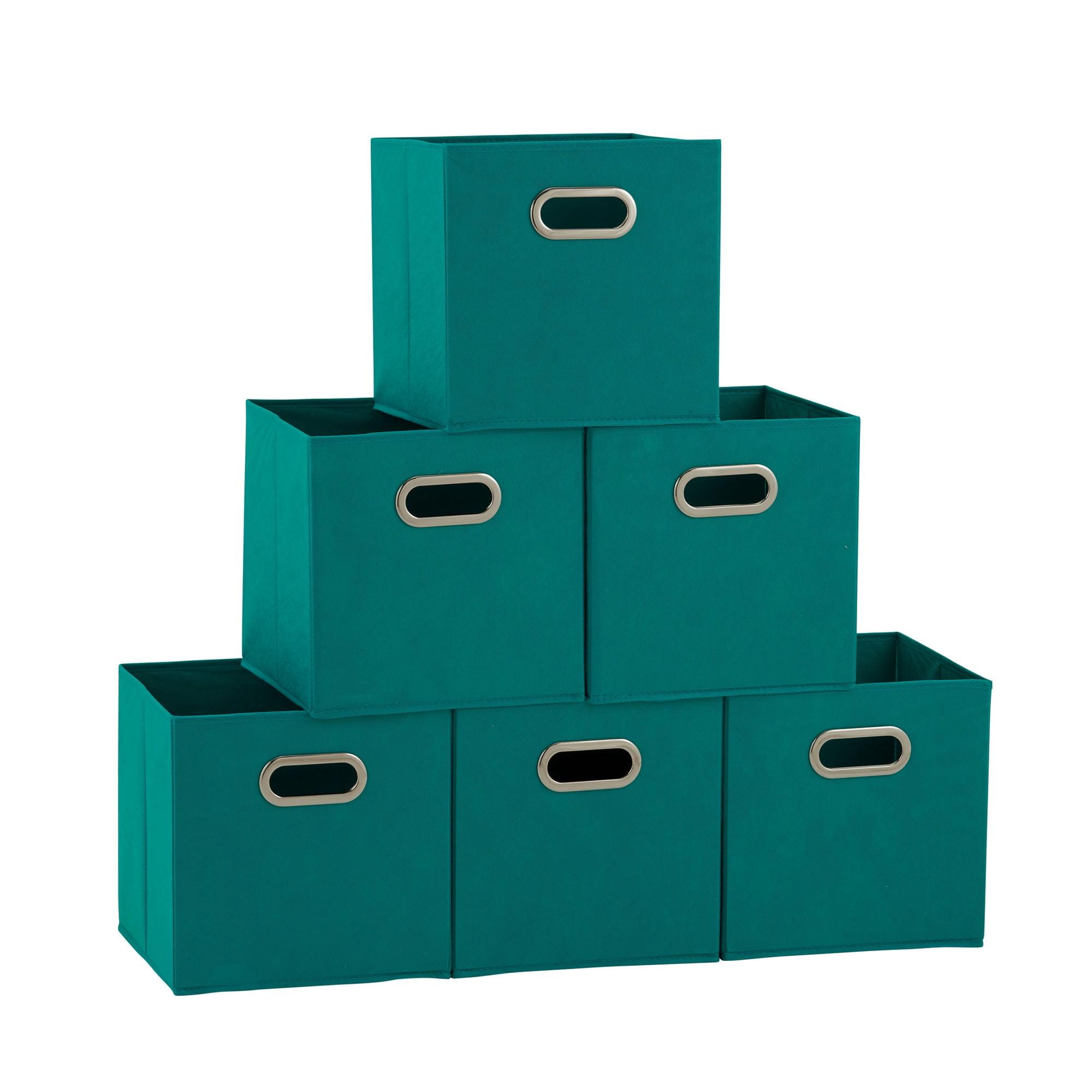 Household Essentials Open Fabric Storage Cube Bins, Aqua, Set of 6