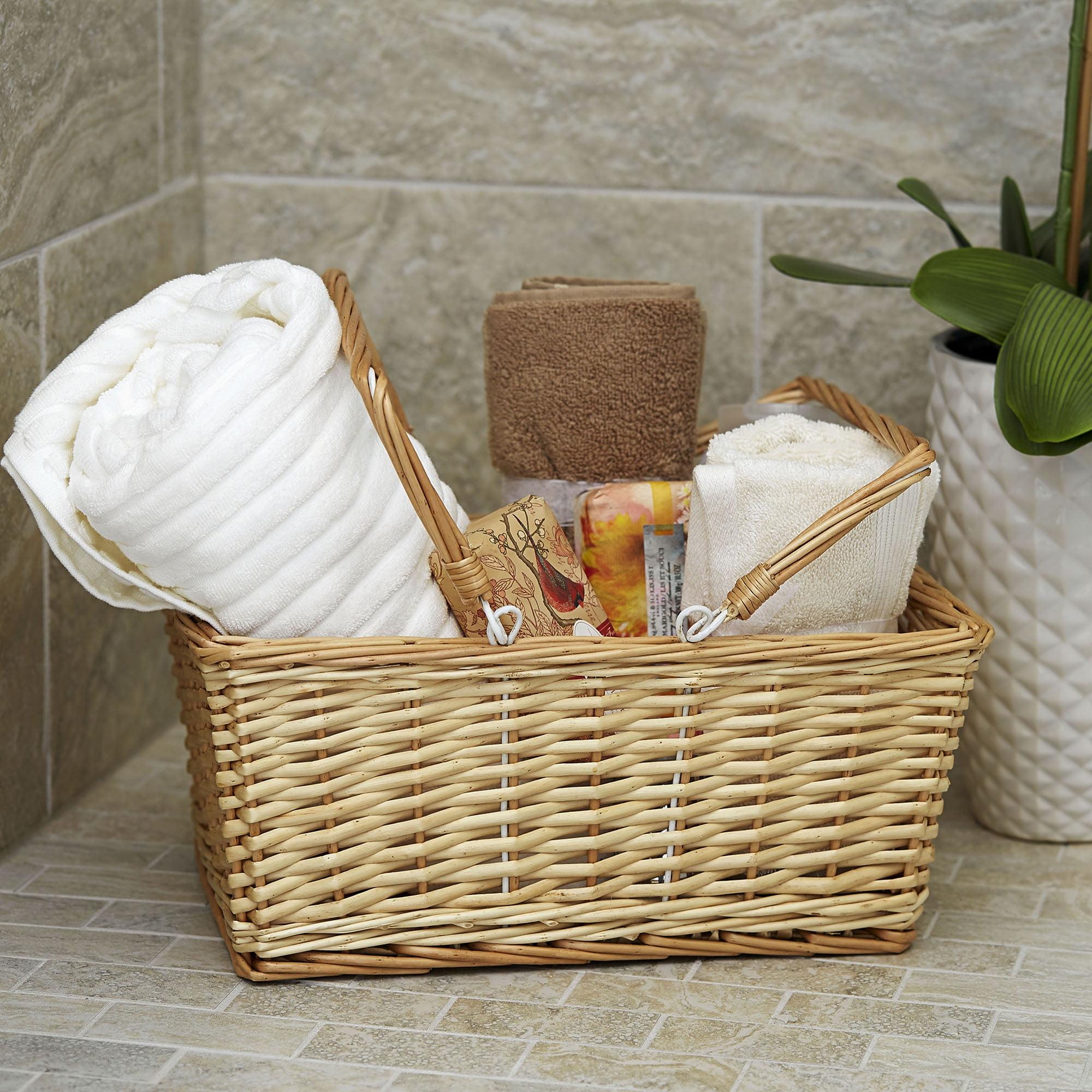 Natural Wicker Rectangular Storage Basket with Handles