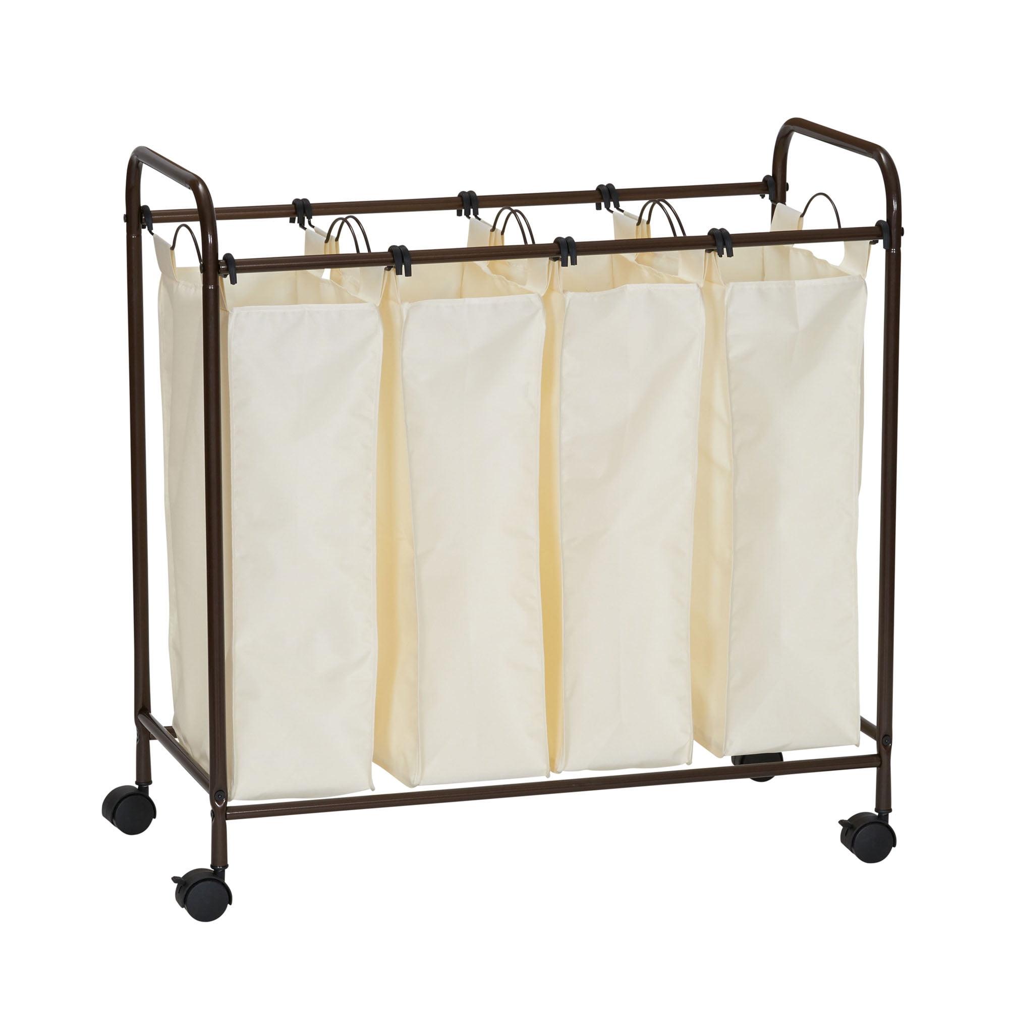 Household Essentials Rolling Quad Sorter Laundry Hamper with Natural Polyester Bags, Antique Bronze