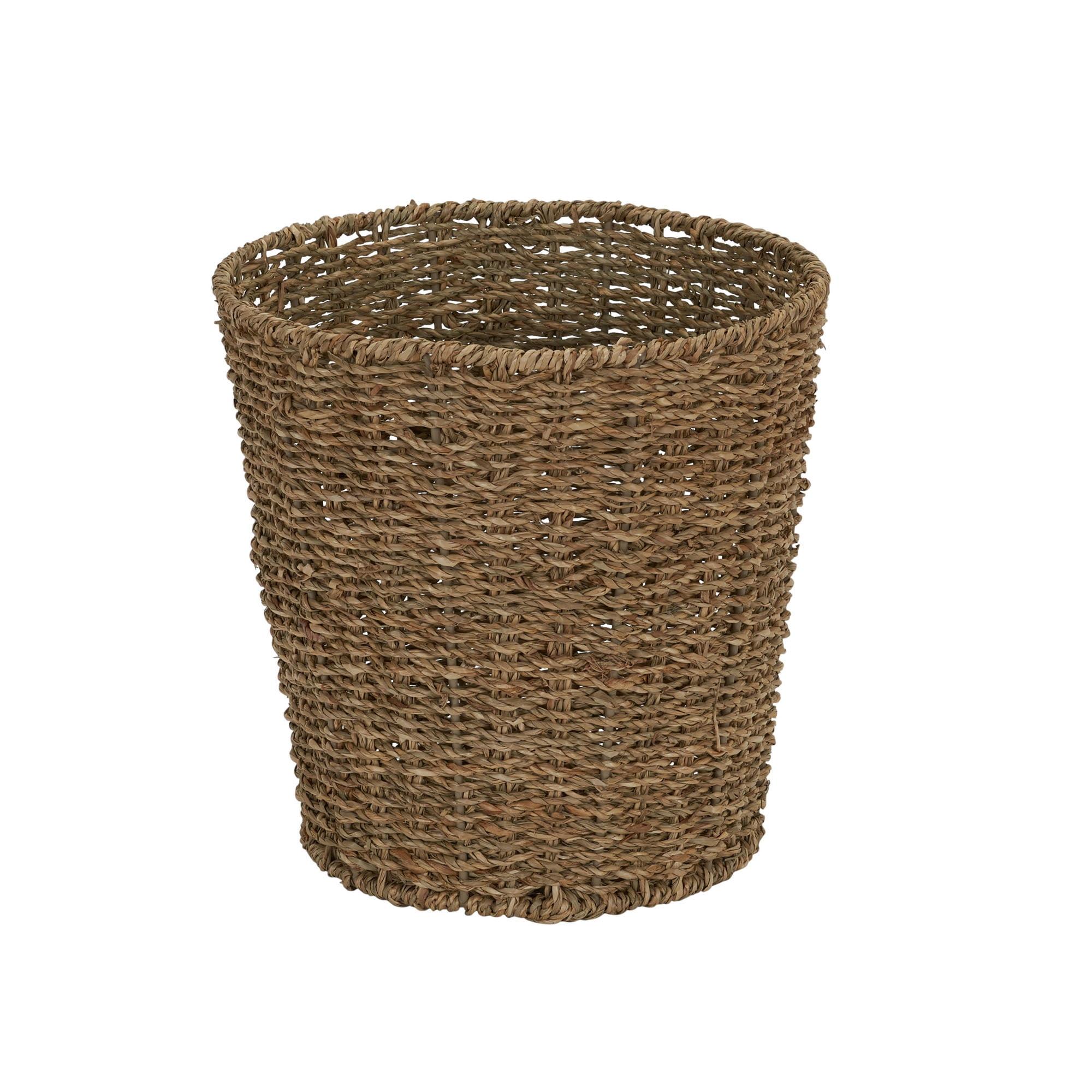 Household Essentials Seagrass Wicker Waste Basket, Handwoven Waste Bin with Metal Frame, Perfect for Bathrooms and Bedrooms, Eco-Friendly