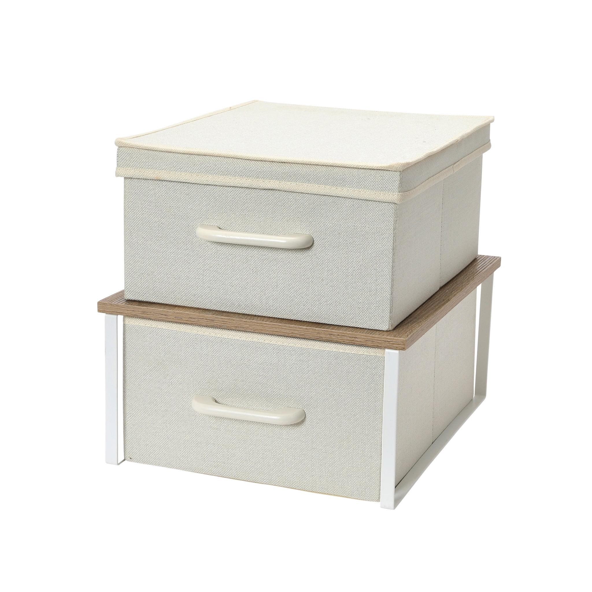 Coastal Oak Fabric Stackable Collapsible Storage Boxes