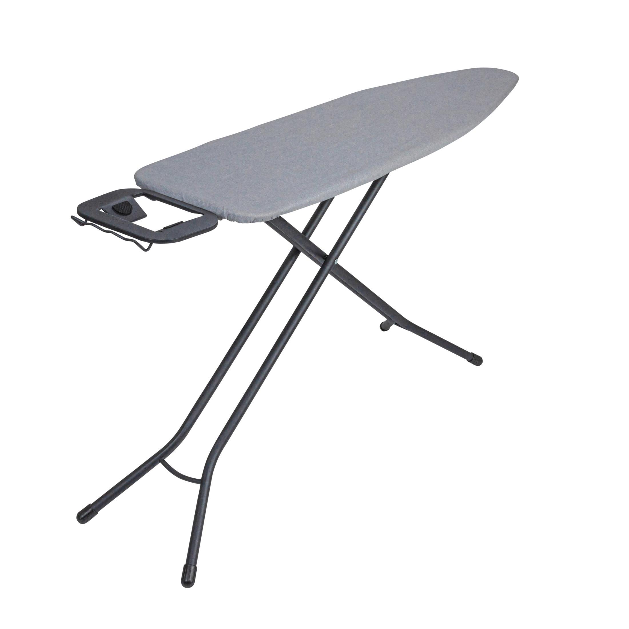 Household Essentials Ultra Ironing Board 4-Leg Cotton Cover Matte Black Frame Gray Cover: Collapsible Metal, 63" x 14.17"