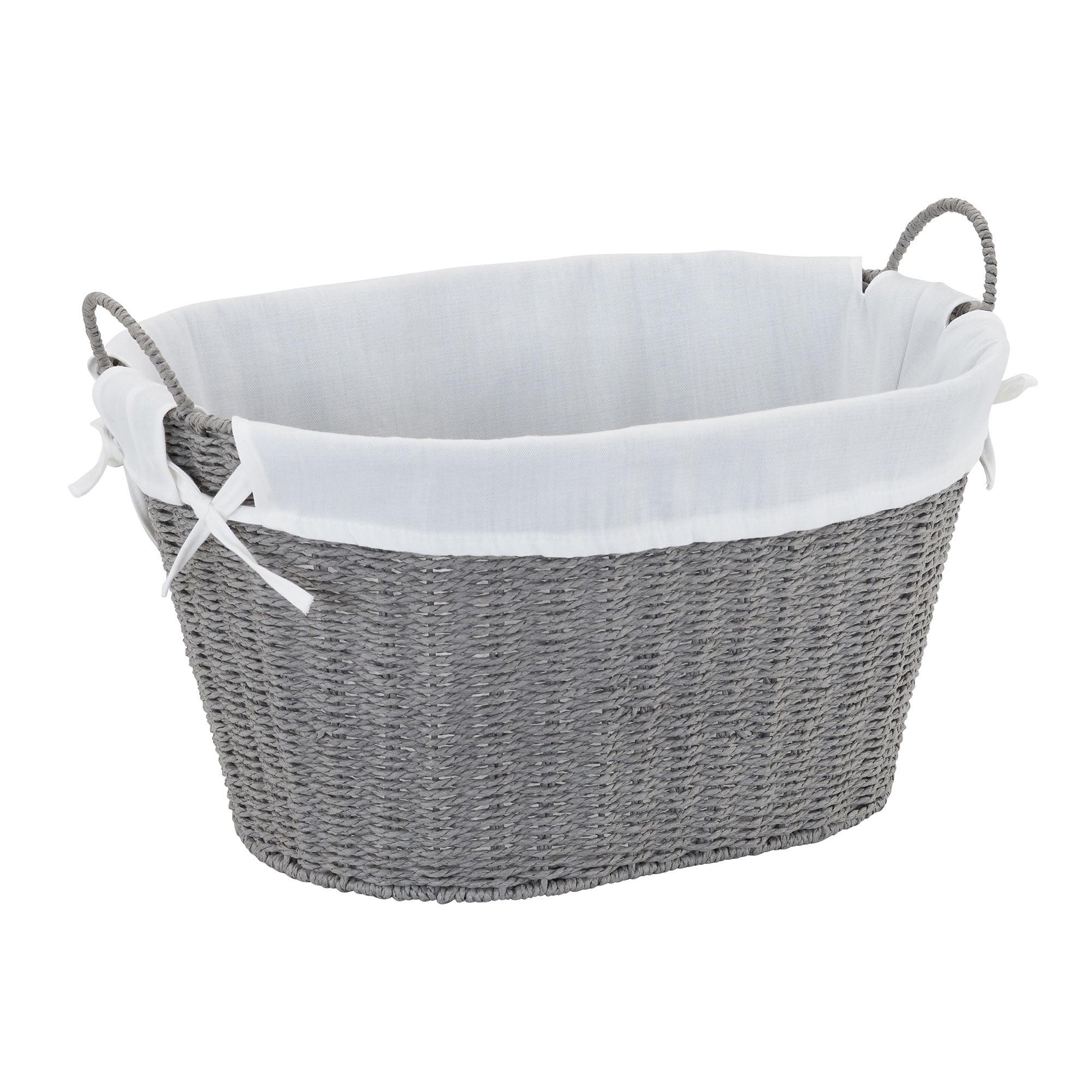 Woven Laundry Basket with Handles and Liner, Gray Paper Rope Laundry Basket